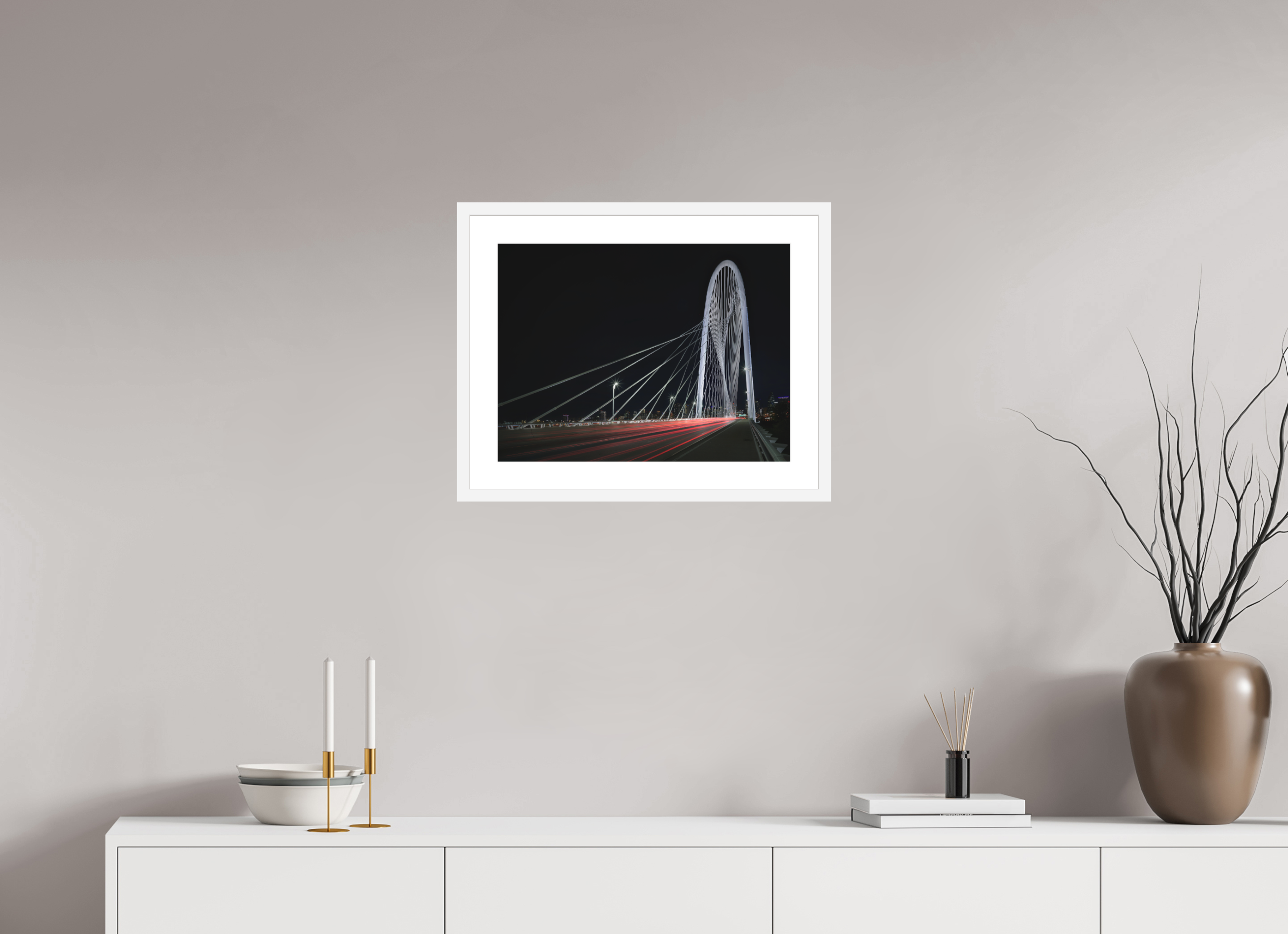 20 x 15″, Passe-Partout White Frame Margaret Hunt Hill Bridge & Traffic Light Trails