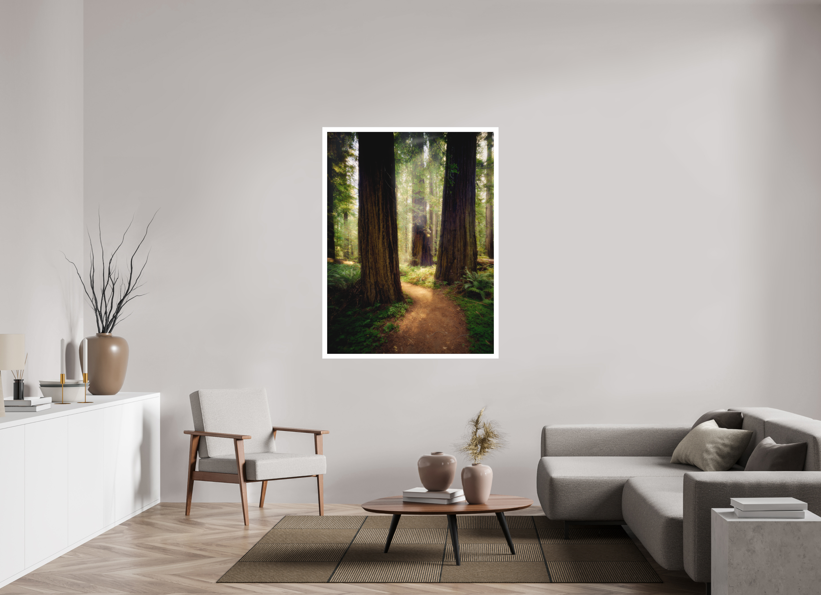 42 x 56″, Fine Art Bonded Acrylic A Path Through The Redwoods