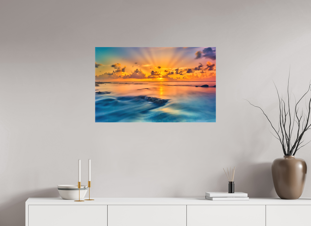 32.4 x 20″, Fine Art Textile Diluvian: Bora Bora Reefside Sunrise