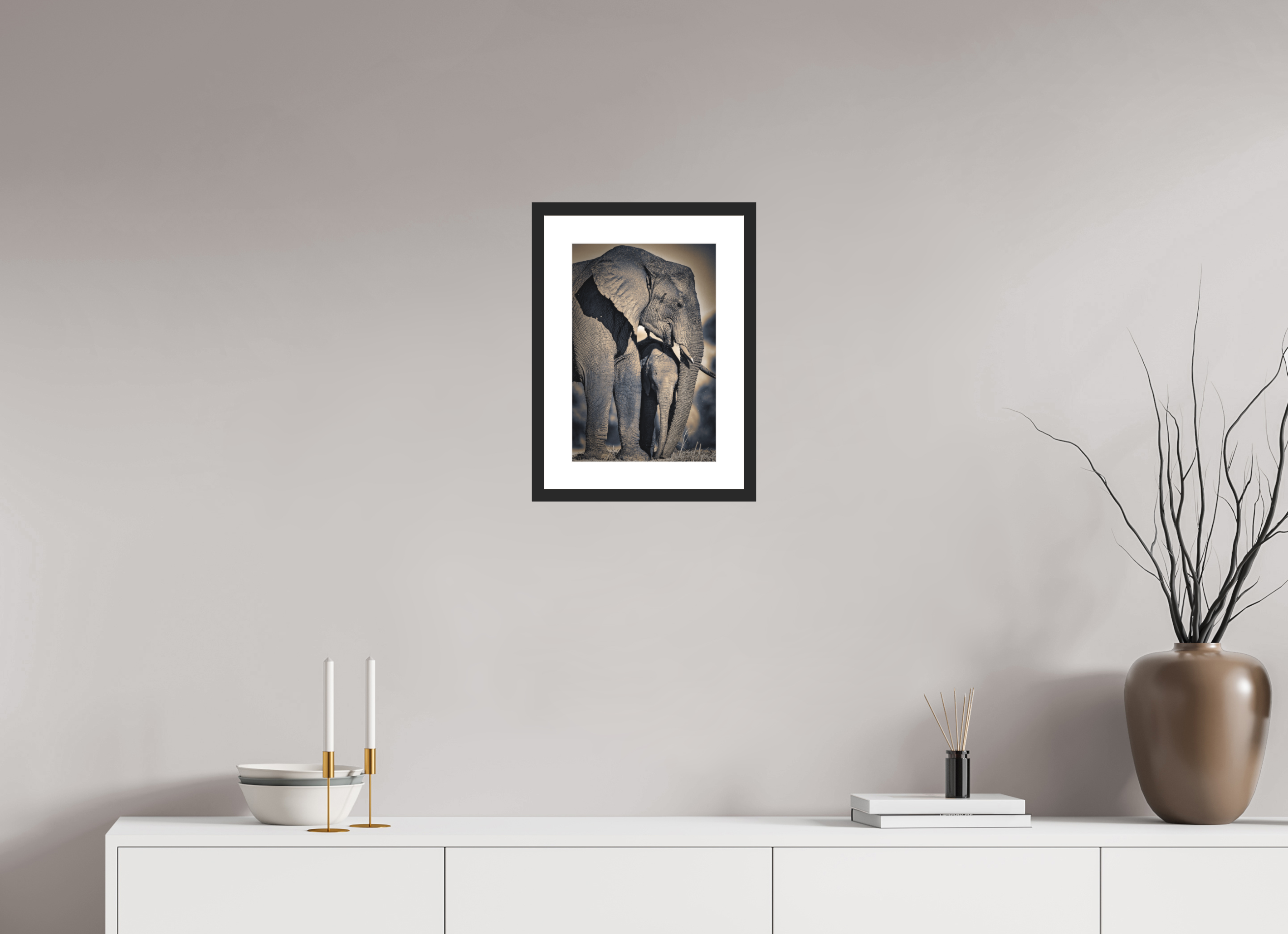 10 x 15″, Passe-Partout Black Frame Mother Elephant & Calf