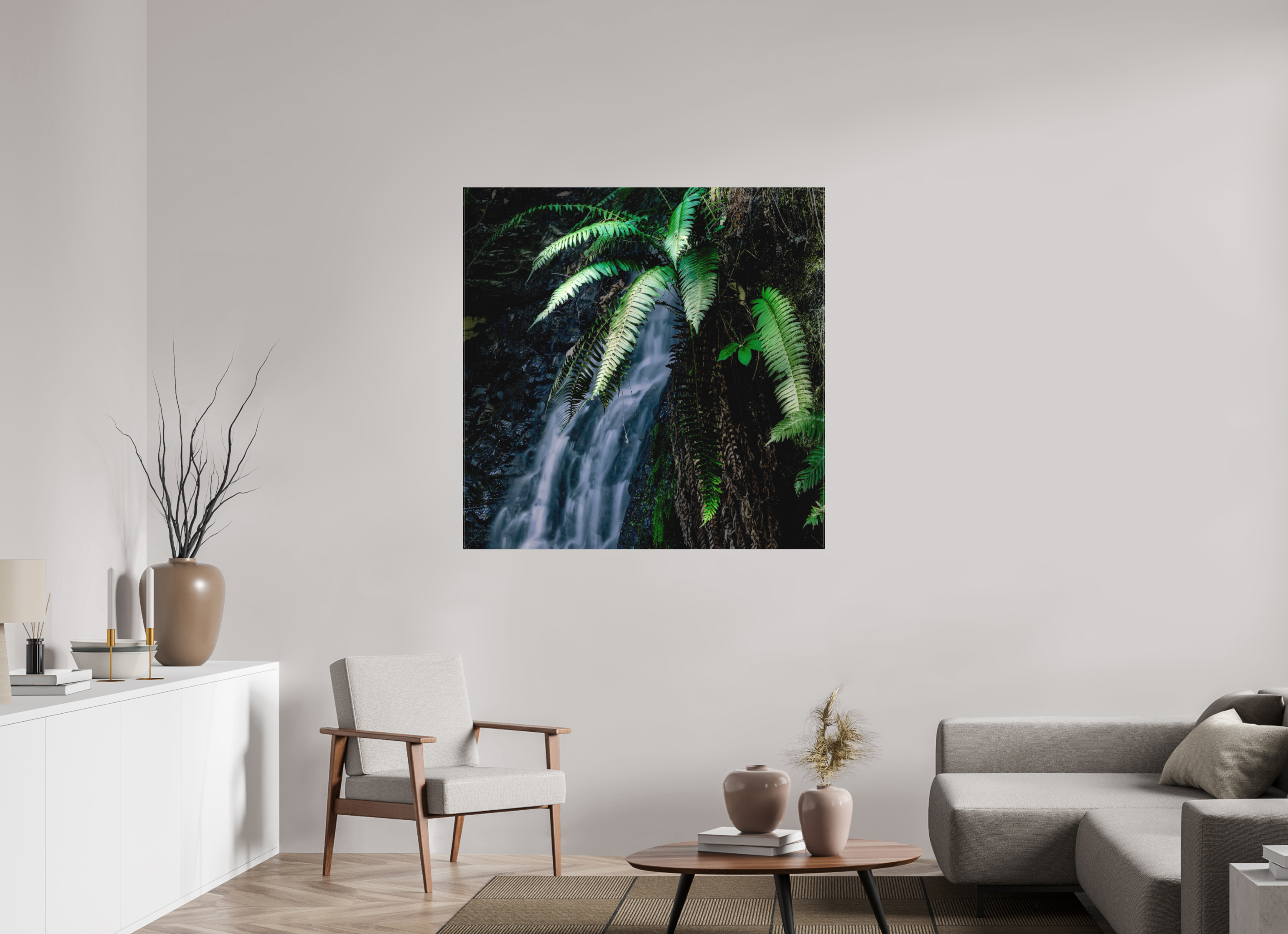 45 x 45″, Fine Art Textile Sword Ferns on Tiptoe FallsI