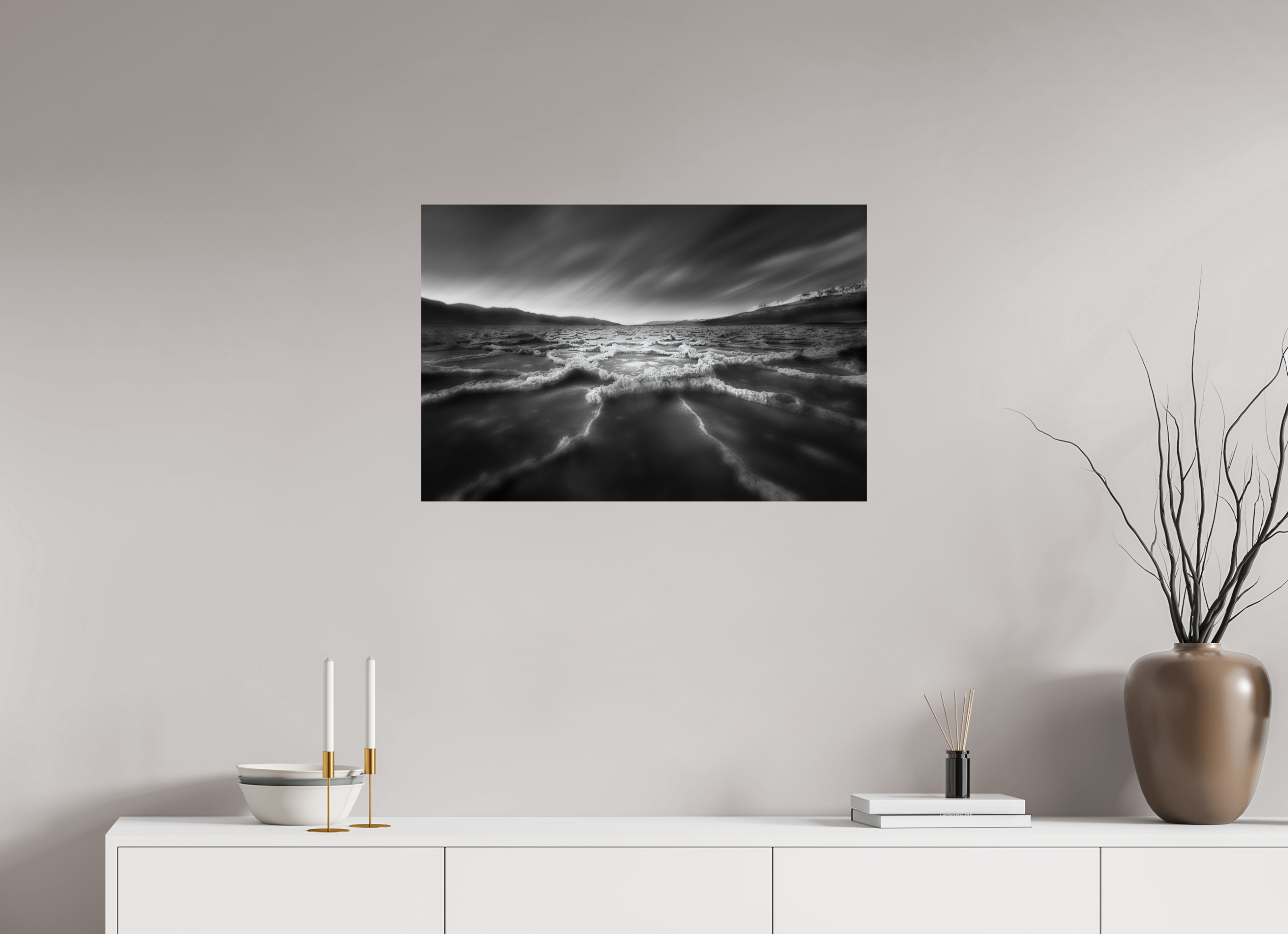 30 x 20″, Giclée Alu-Dibond Death Valley's Badwater Basin in Monochrome