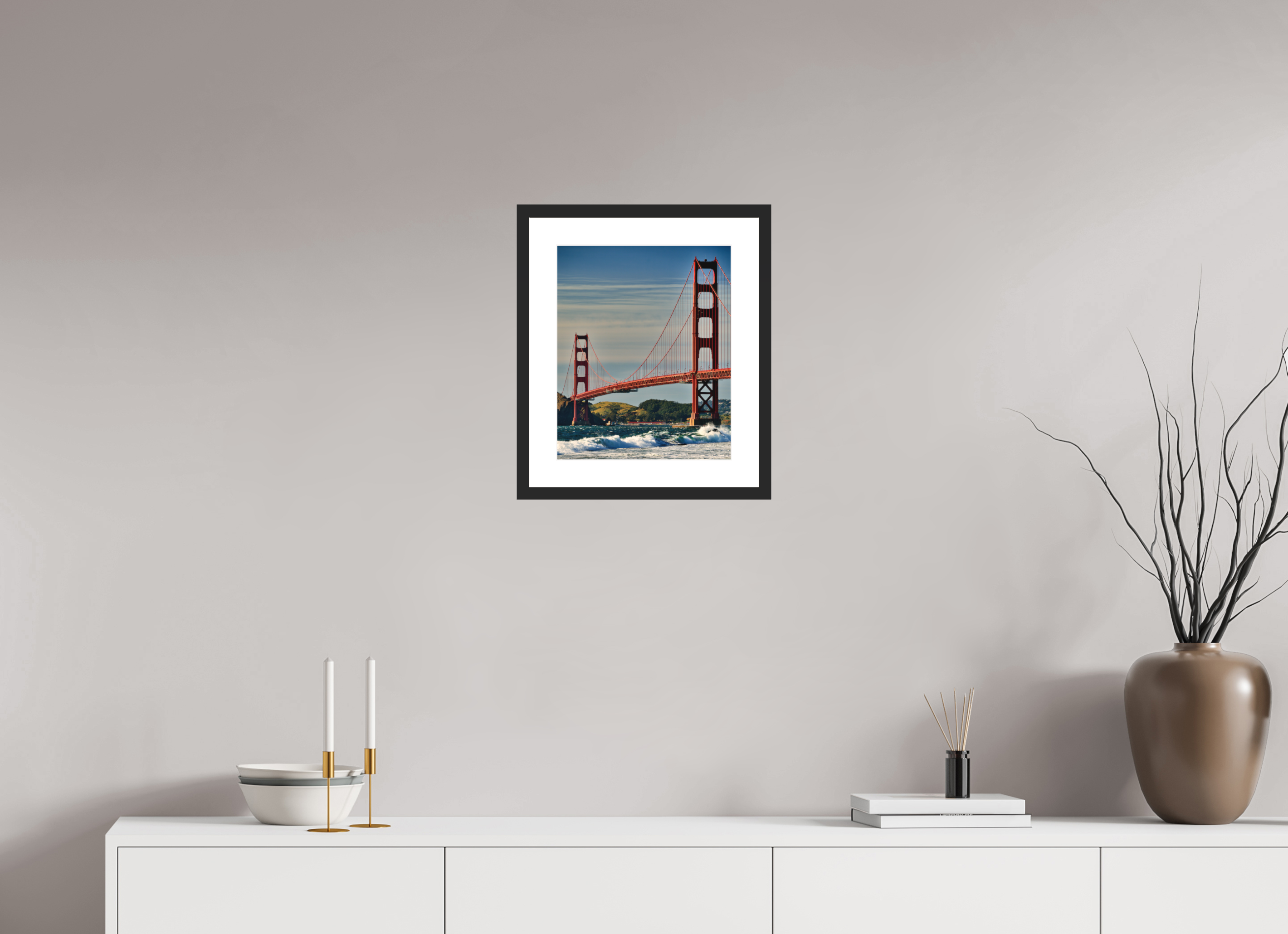 12 x 14.7″, Passe-Partout Black Frame Golden Gate II: Another Postcard View