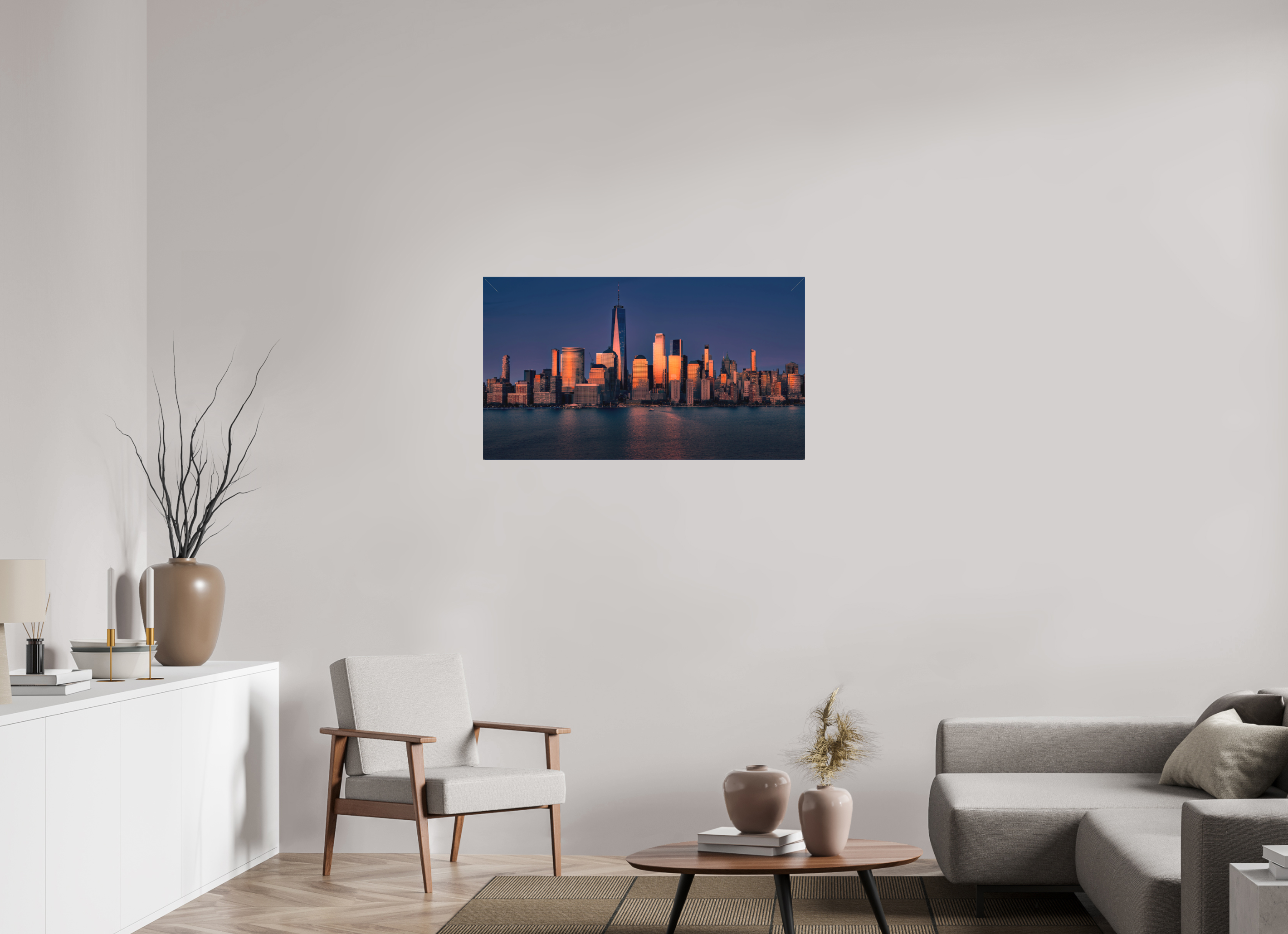 40 x 22.5″, Fine Art Textile Manhattan Reflects the End of the Day