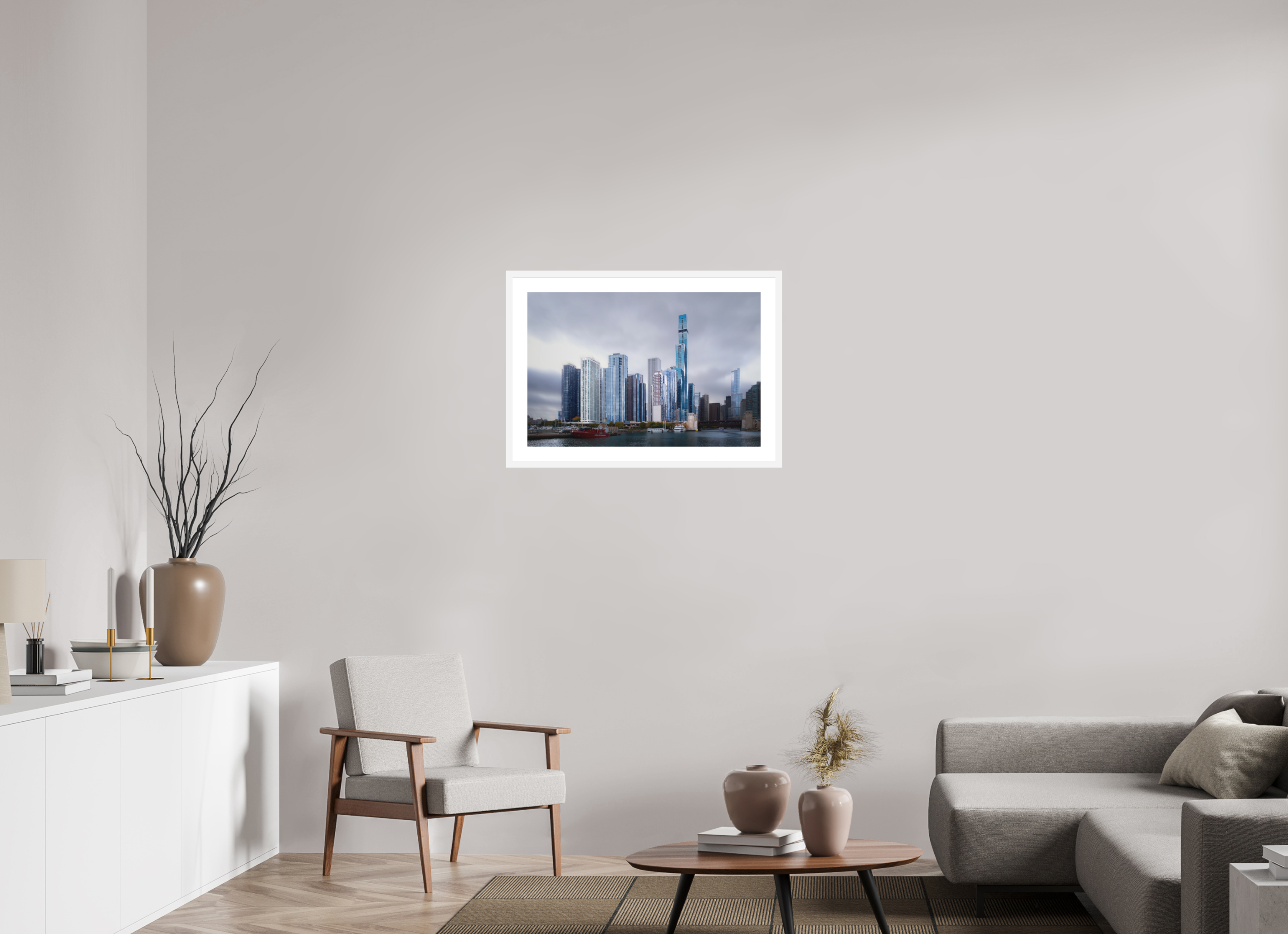 30 x 20″, Passe-Partout White Frame Tomorrow Land — the Chicago Skyline