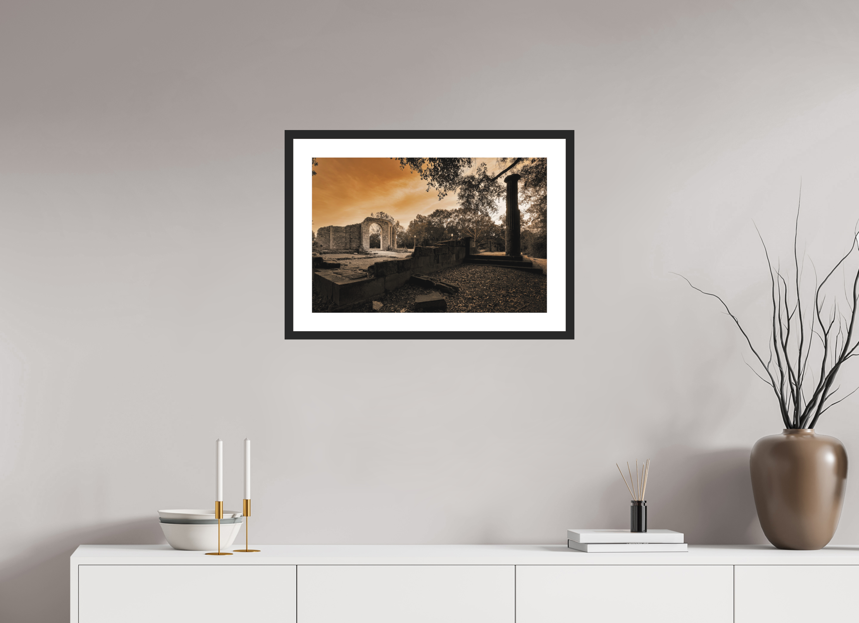 24 x 16″, Passe-Partout Black Frame Ruins