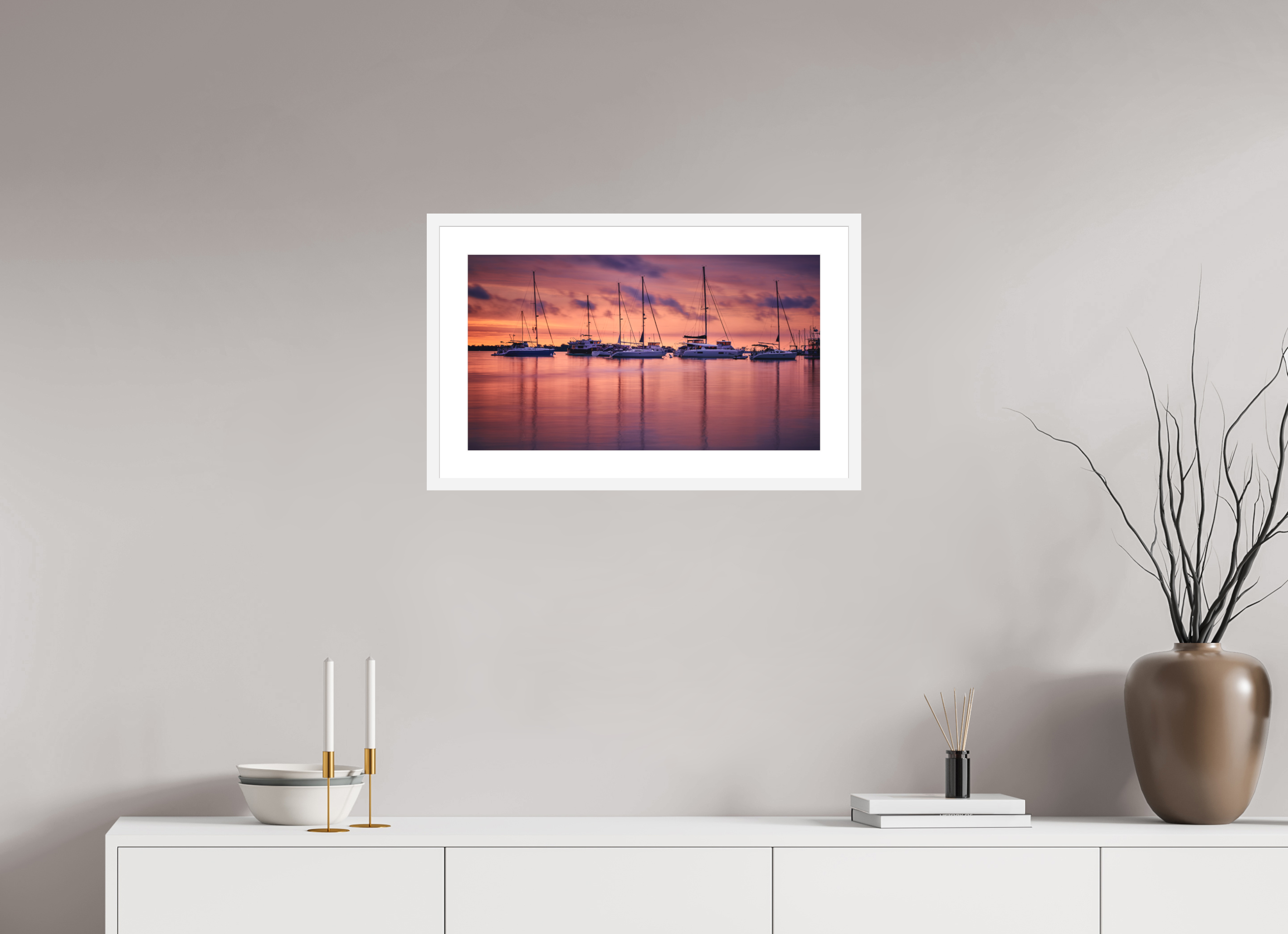 24 x 13.5″, Passe-Partout White Frame Portum Tutum: The Annapolis Harbor at Dawn