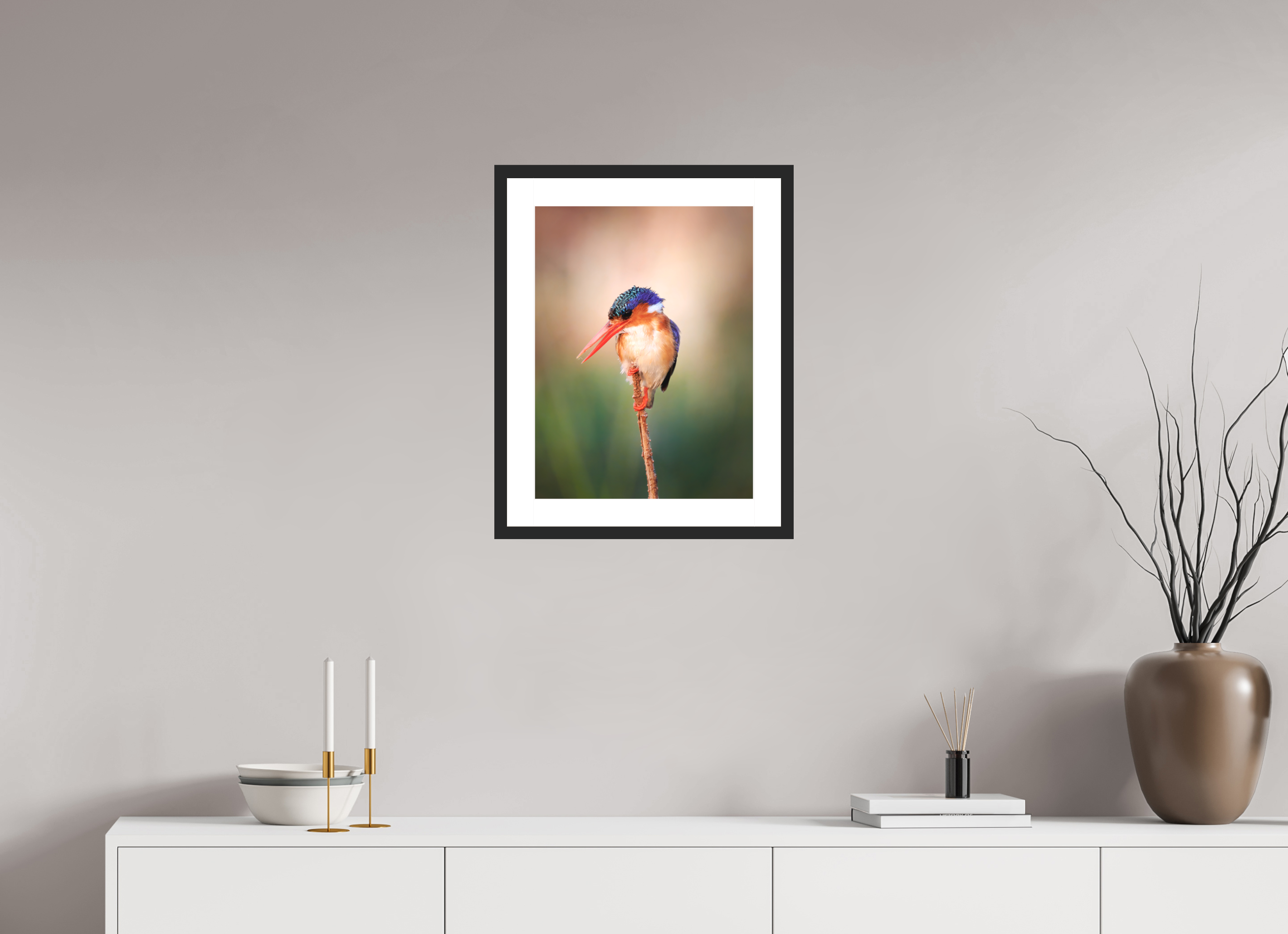 15 x 20″, Passe-Partout Black Frame Chobe River Kingfisher