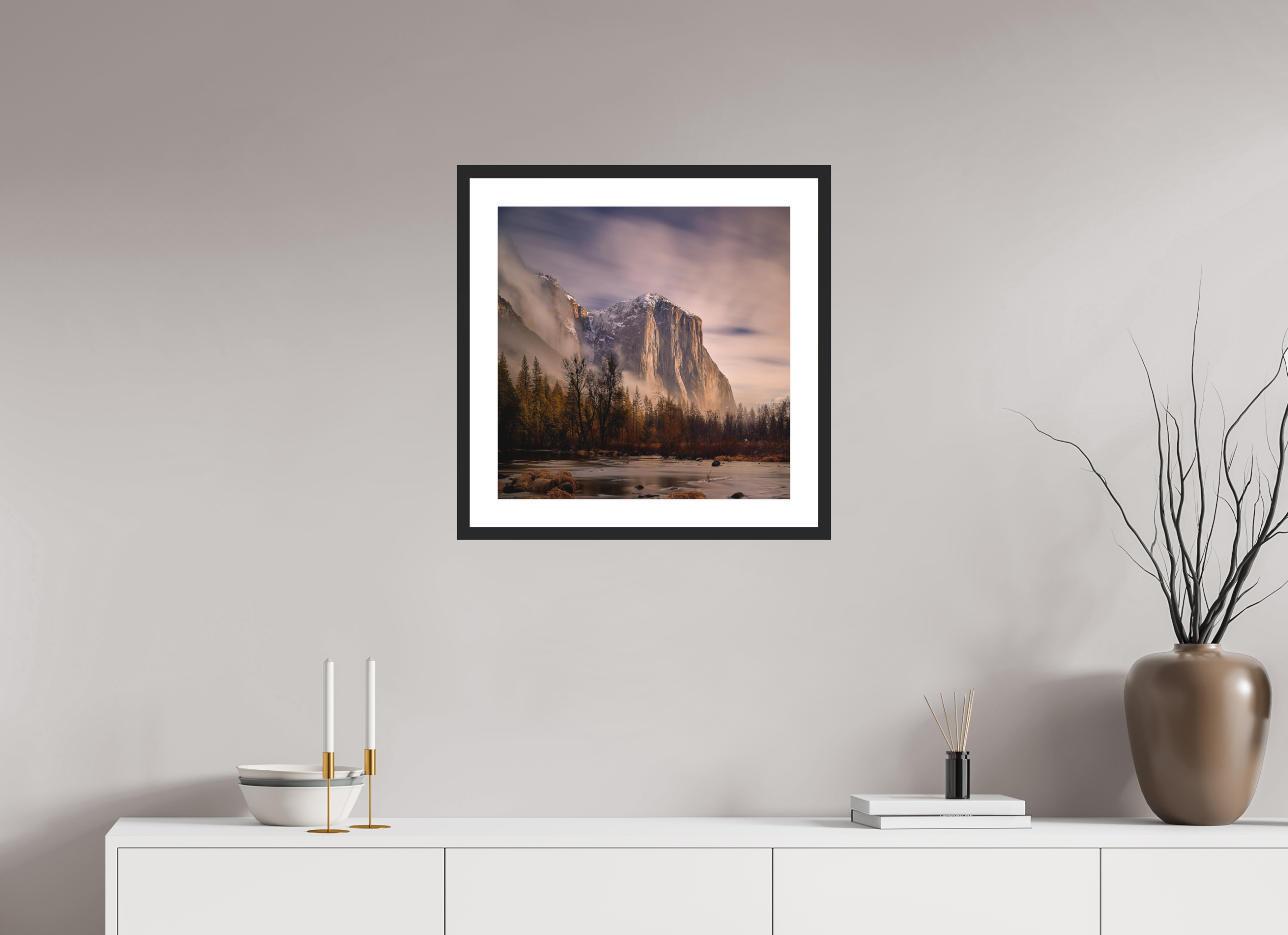 20 x 20″, Passe-Partout Black Frame El Capitan at Dawn