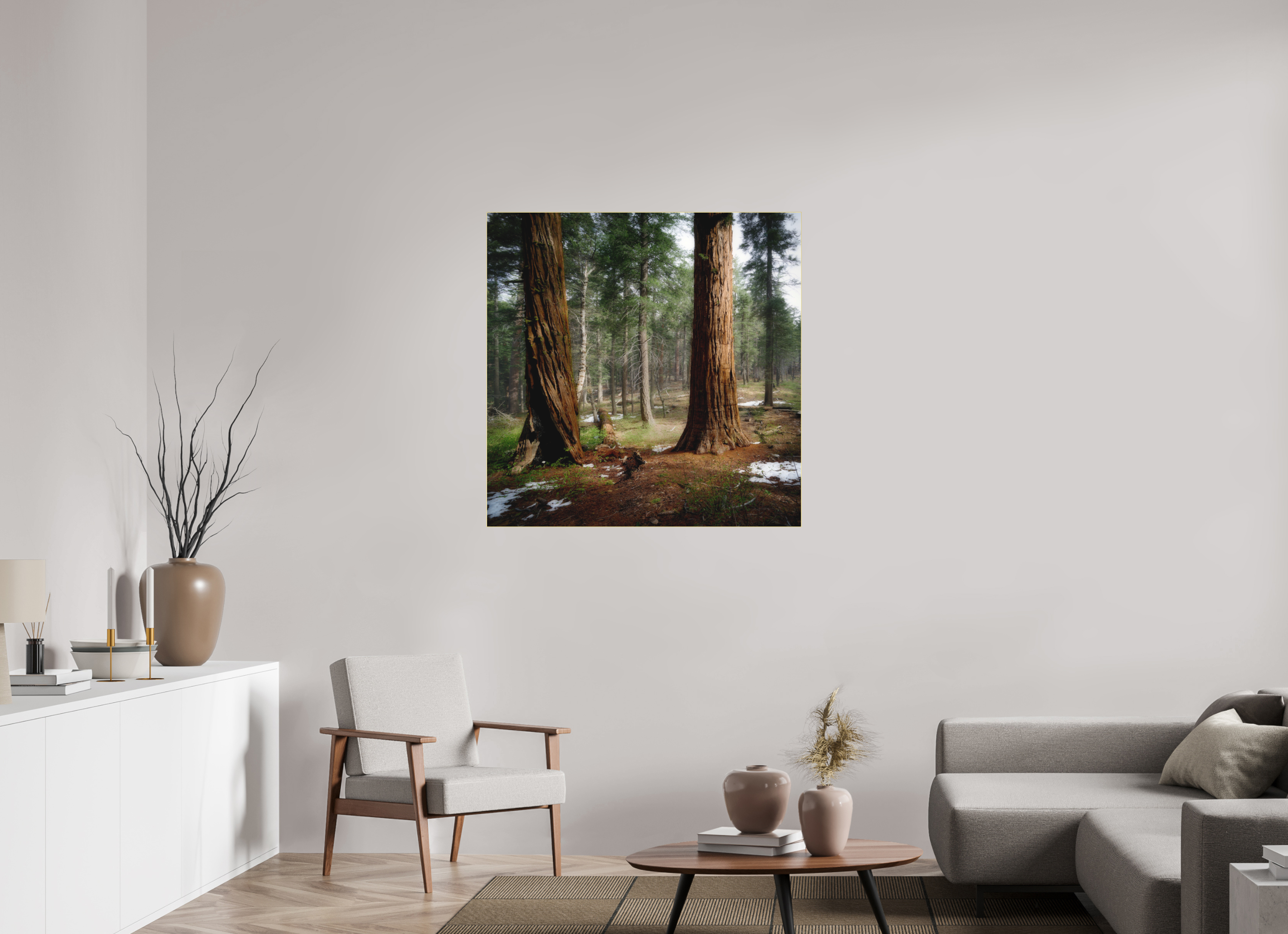 40 x 40″, Bonded Acrylic Gold Frame Northern Sentinels II: The Placer County Sequoias
