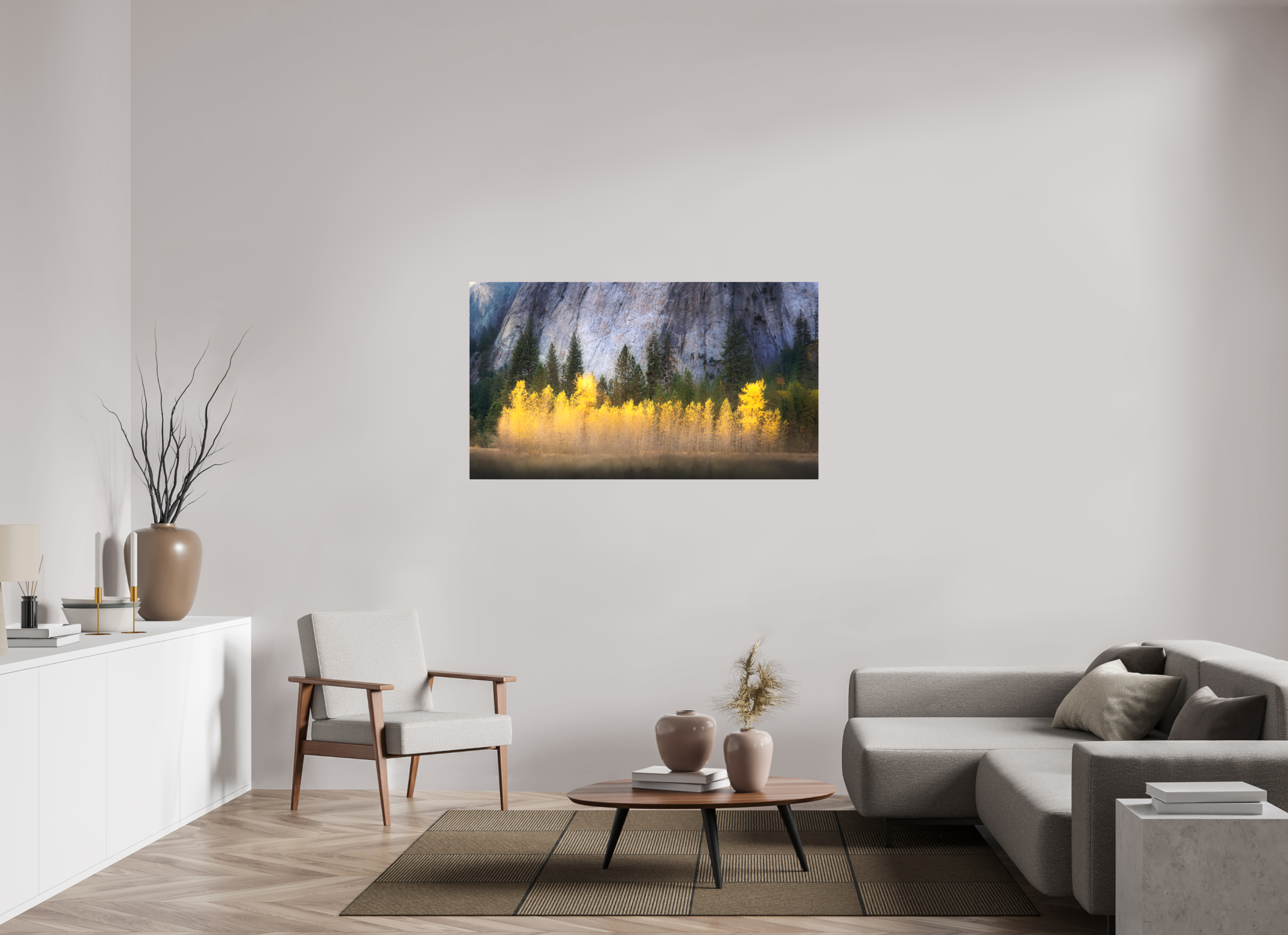 55 x 30.9″, Fine Art Textile Quaking Aspens Beneath Cathedral Rock