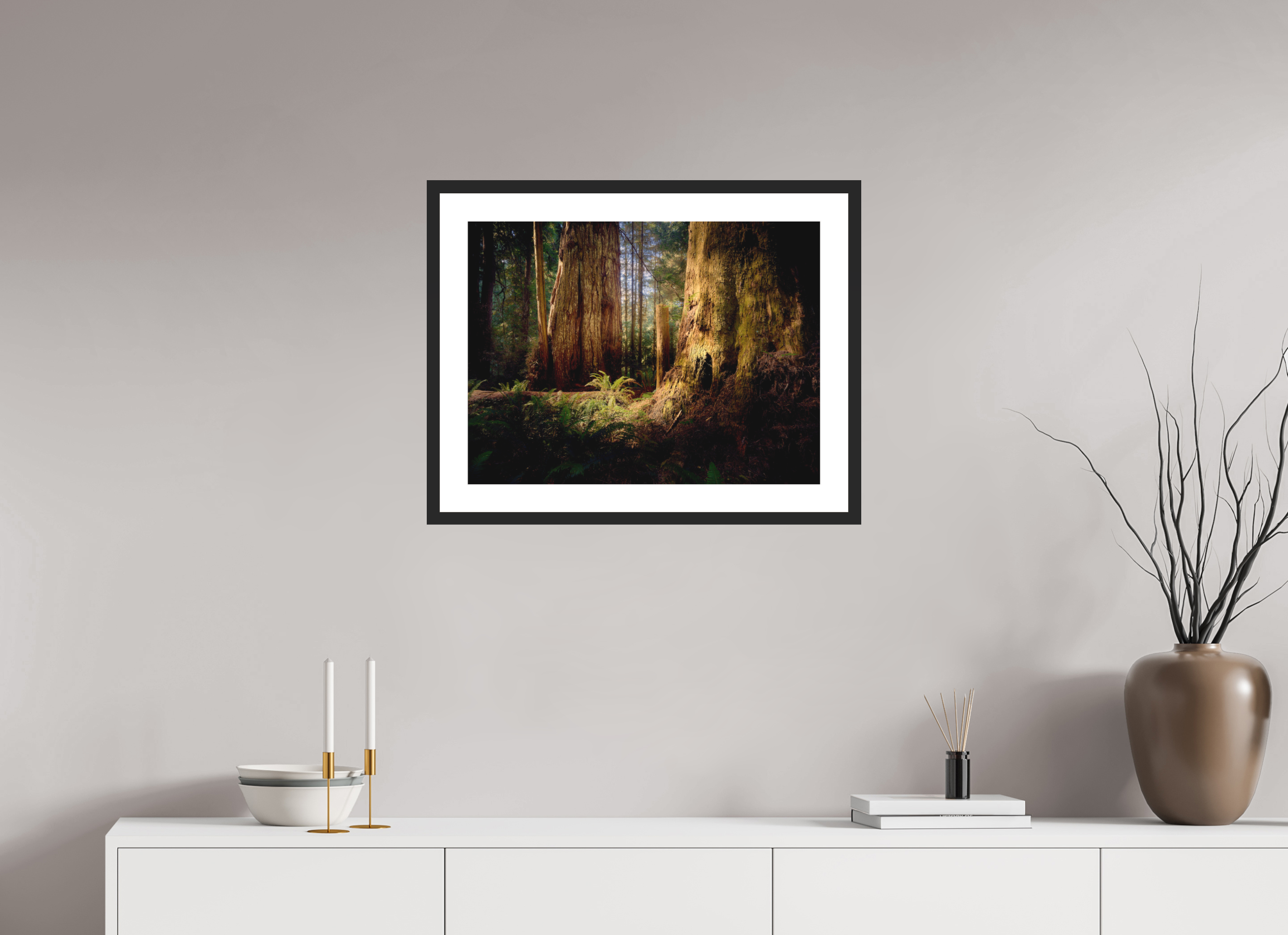 24 x 18″, Passe-Partout Black Frame Parvus: A Redwood Perspective