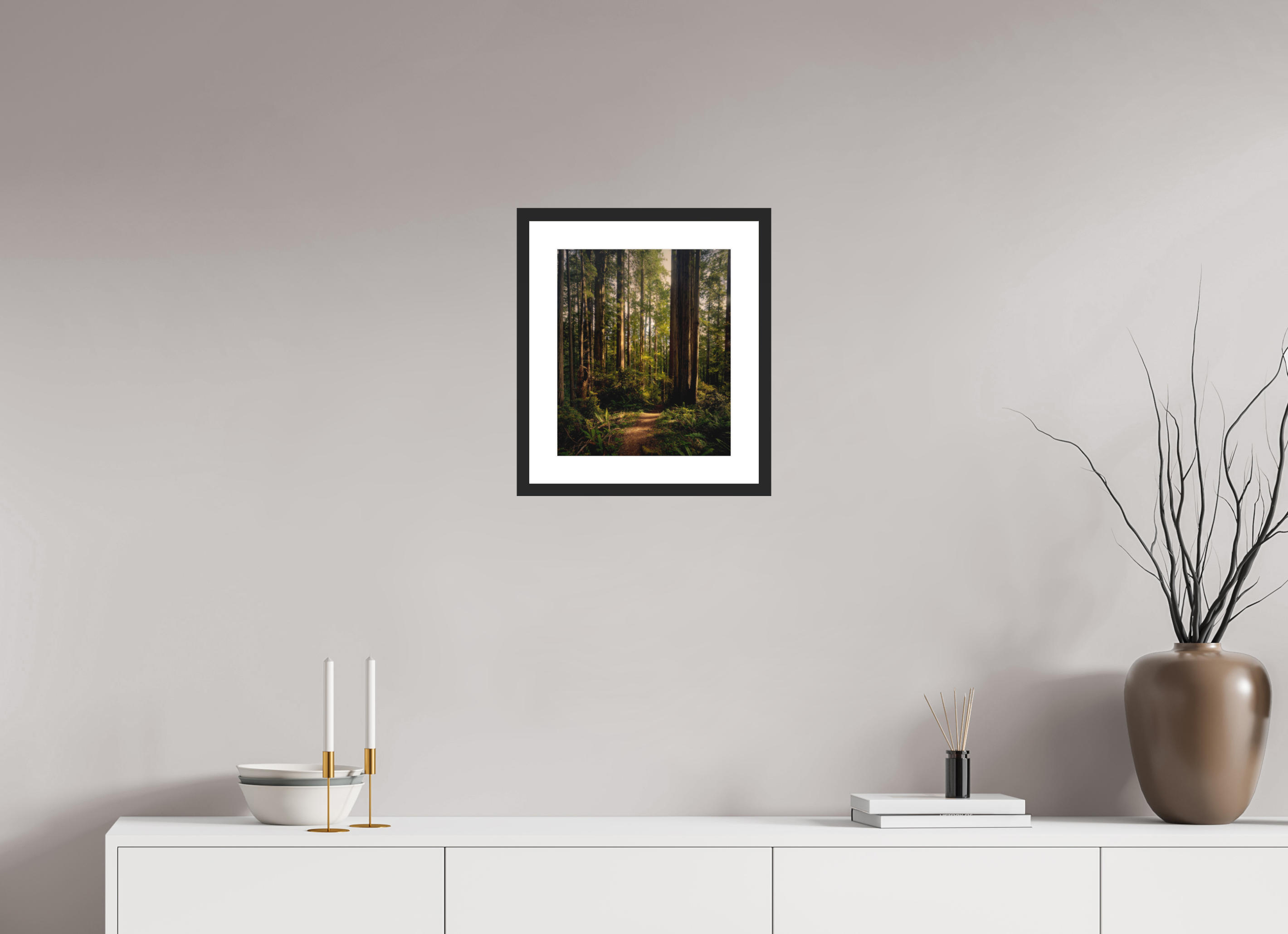 12 x 14.3″, Passe-Partout Black Frame "I went to the woods . . .."