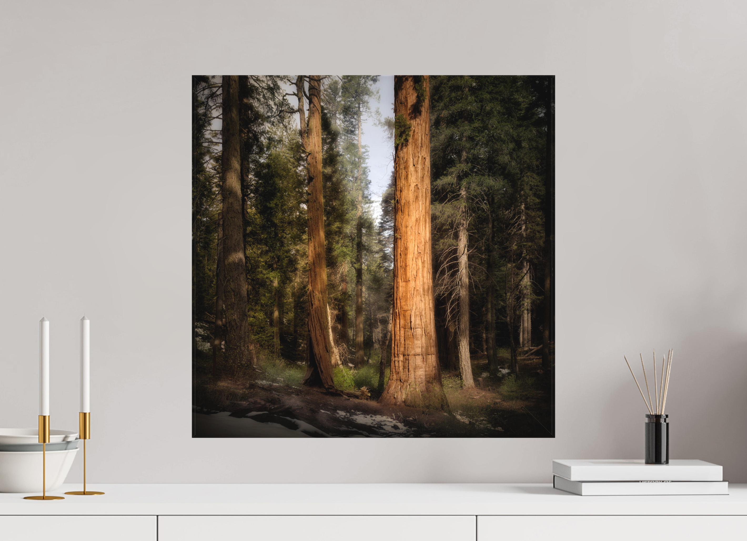 20 x 20″, Fine Art Textile Northern Sentinels I: The Placer County Sequoias