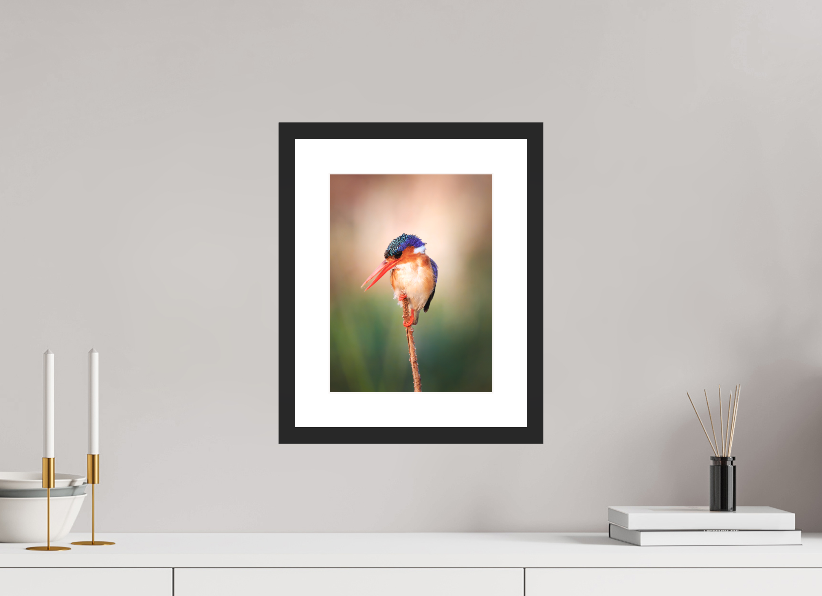 9 x 12″, Passe-Partout Black Frame Chobe River Kingfisher