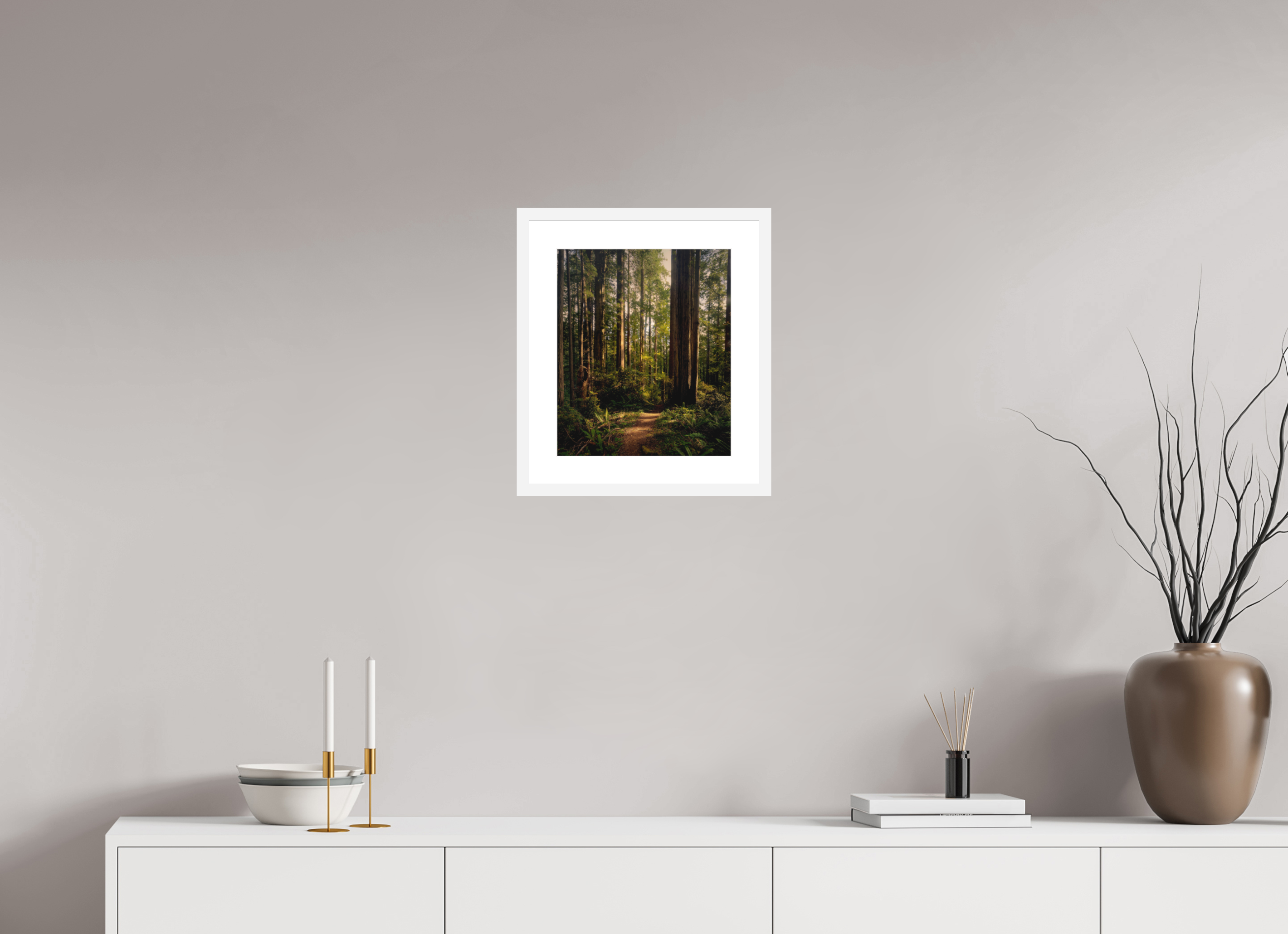 12 x 14.3″, Passe-Partout White Frame "I went to the woods . . .."