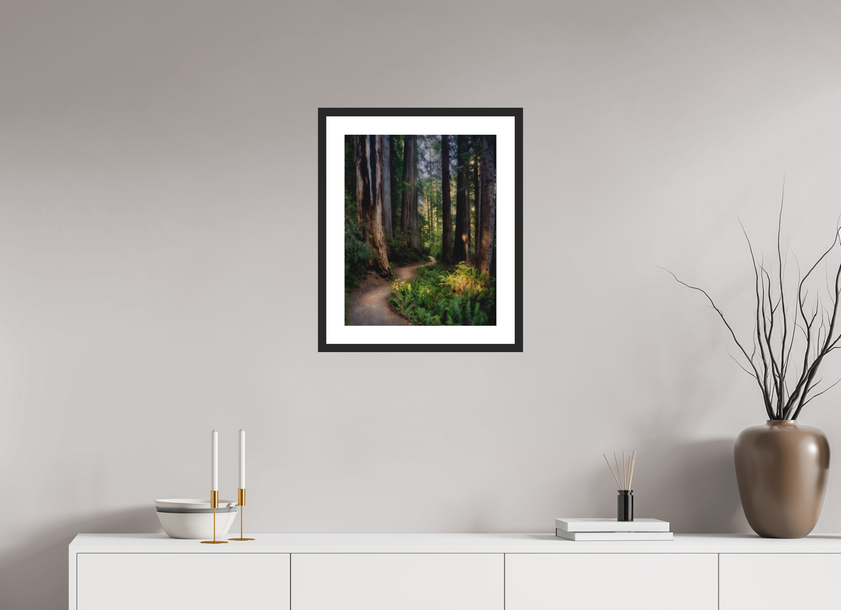 16 x 20″, Passe-Partout Black Frame Prairie Creek Redwoods Pathway