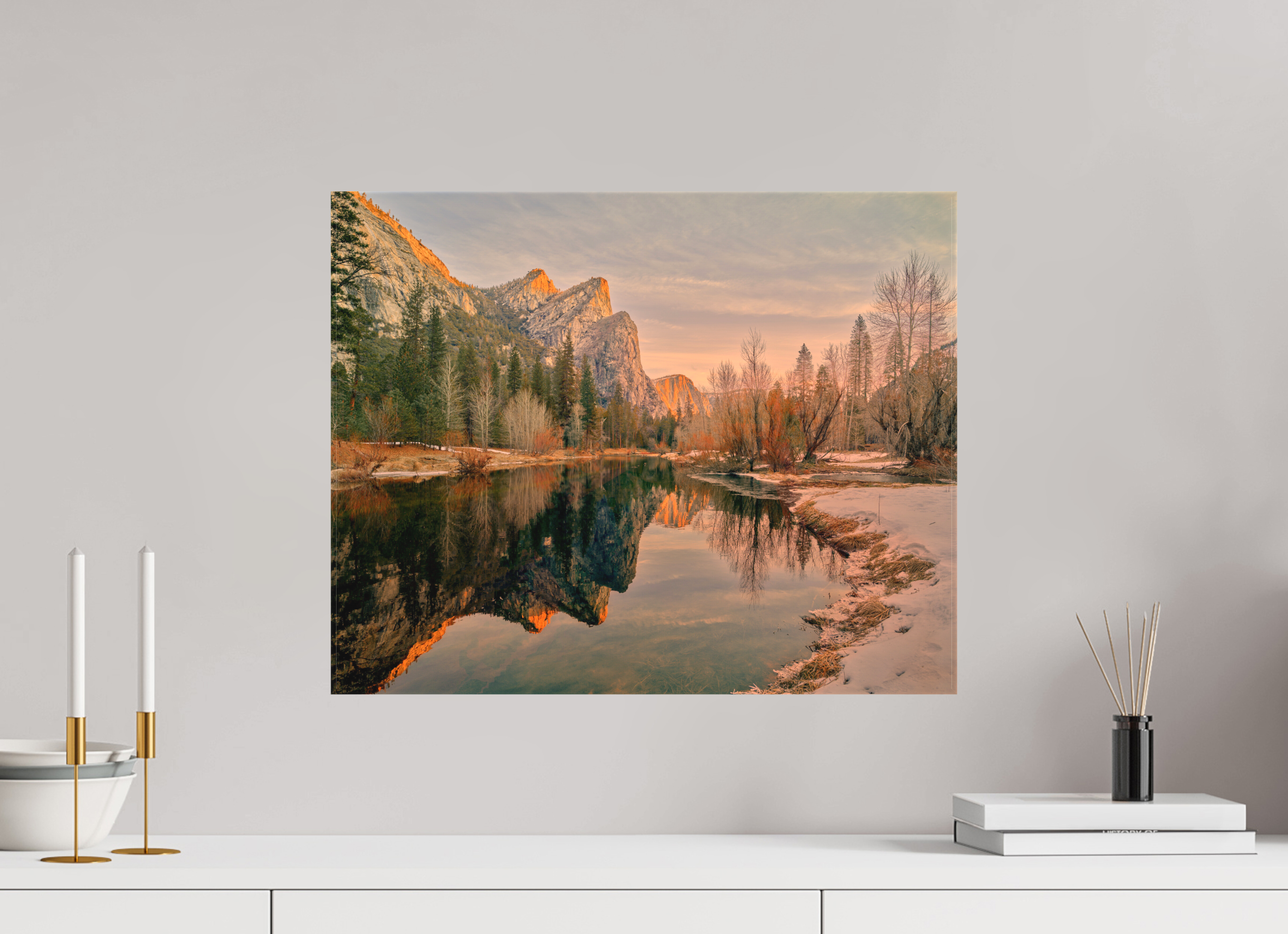 20 x 16″, Fine Art Textile Yosemite's Leviathans in Winter Dawn Light