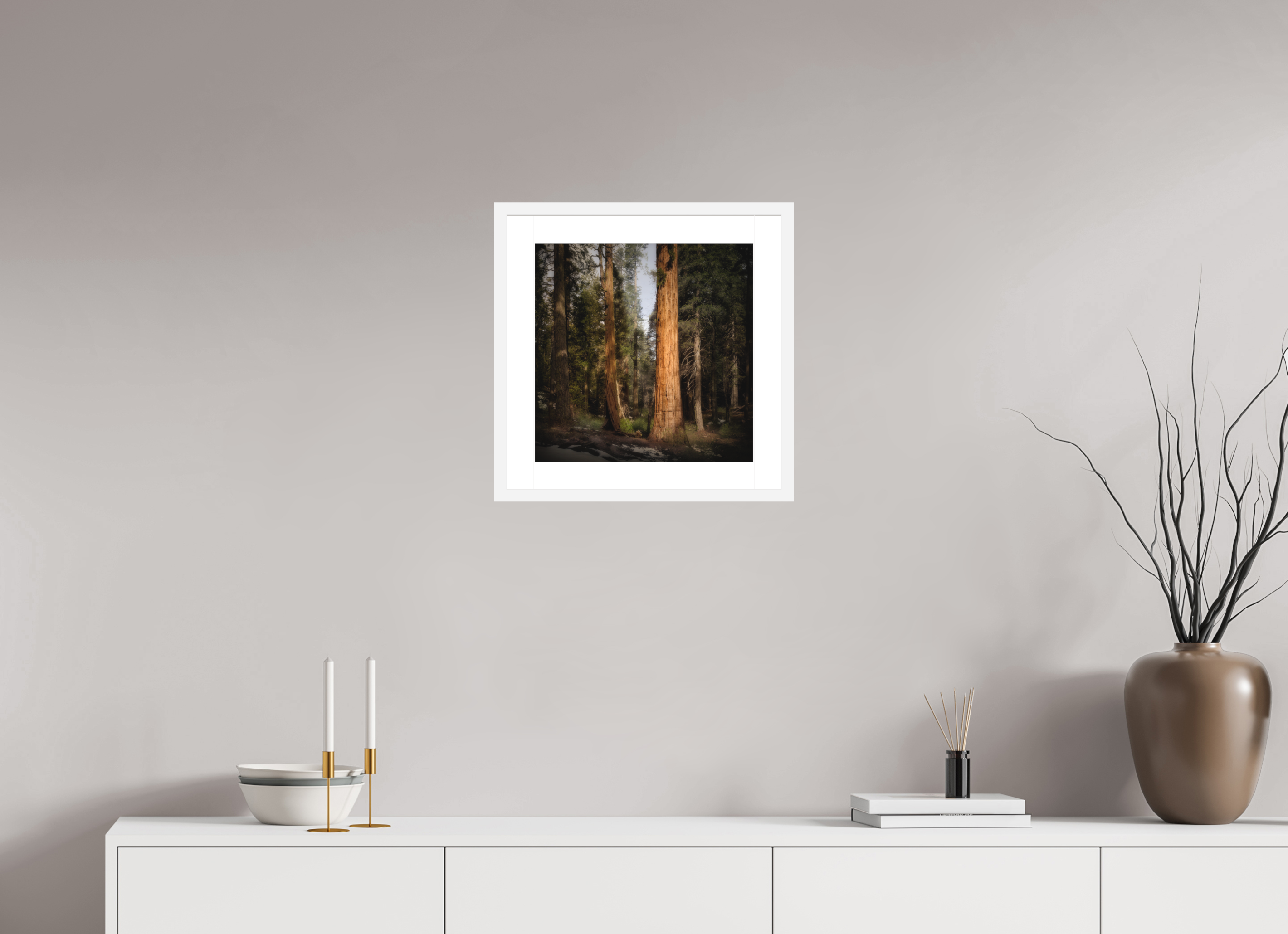 15 x 15″, Passe-Partout White Frame Northern Sentinels I: The Placer County Sequoias