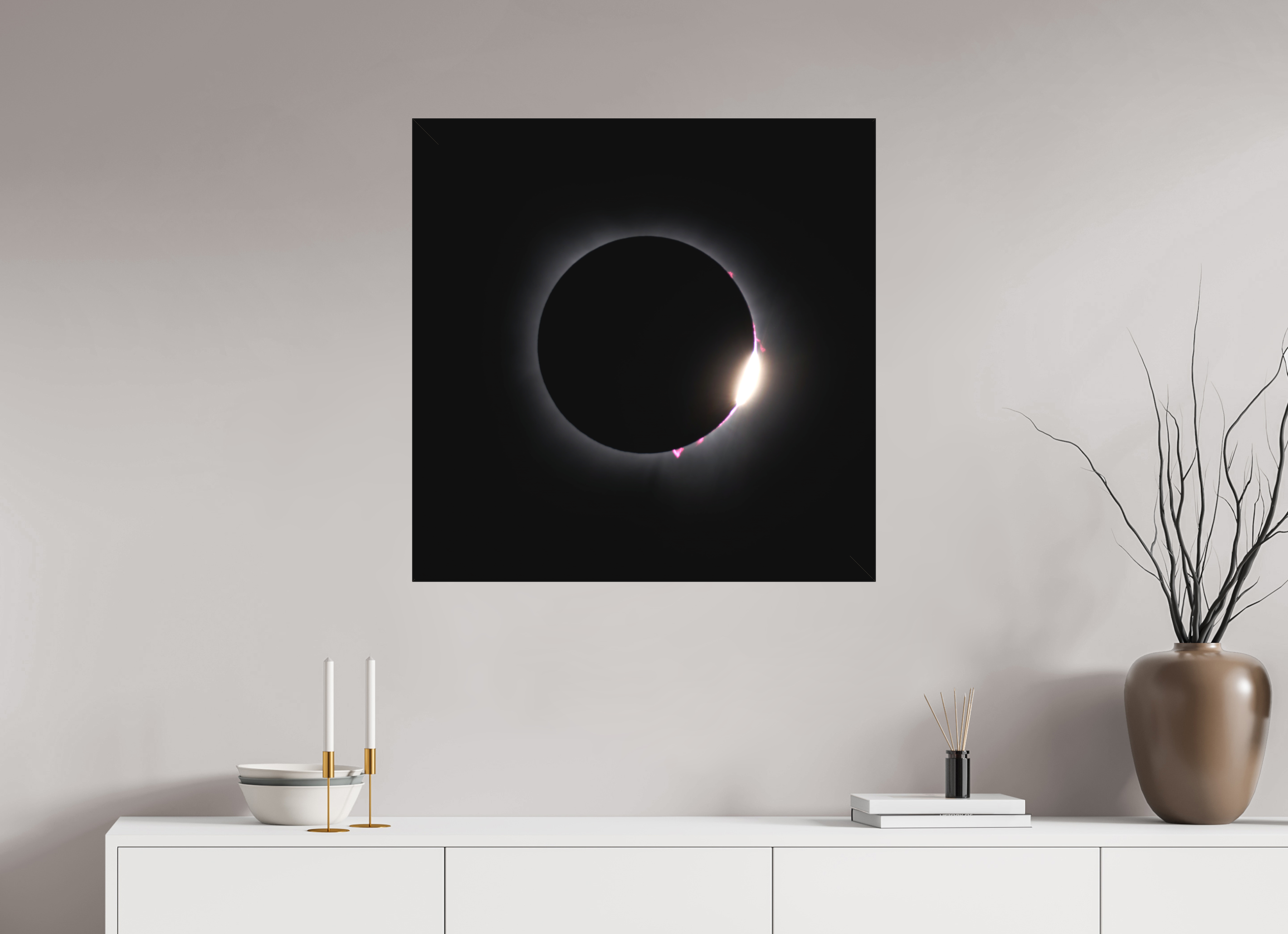 30 x 30″, Fine Art Textile 2024 Eclipse: Diamond Ring & Baily's Beads [OLD]