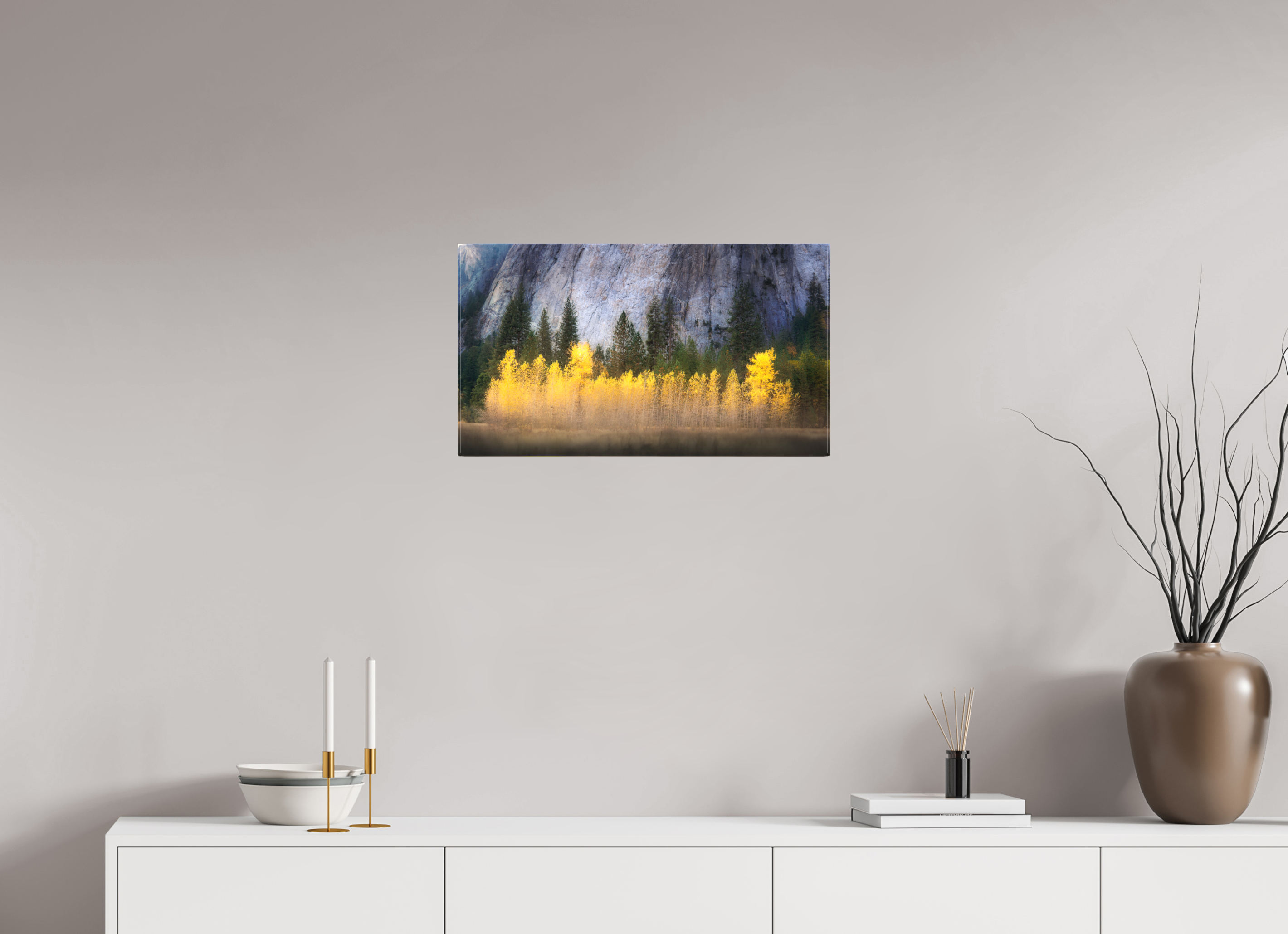 24 x 13.5″, Fine Art Textile Quaking Aspens Beneath Cathedral Rock