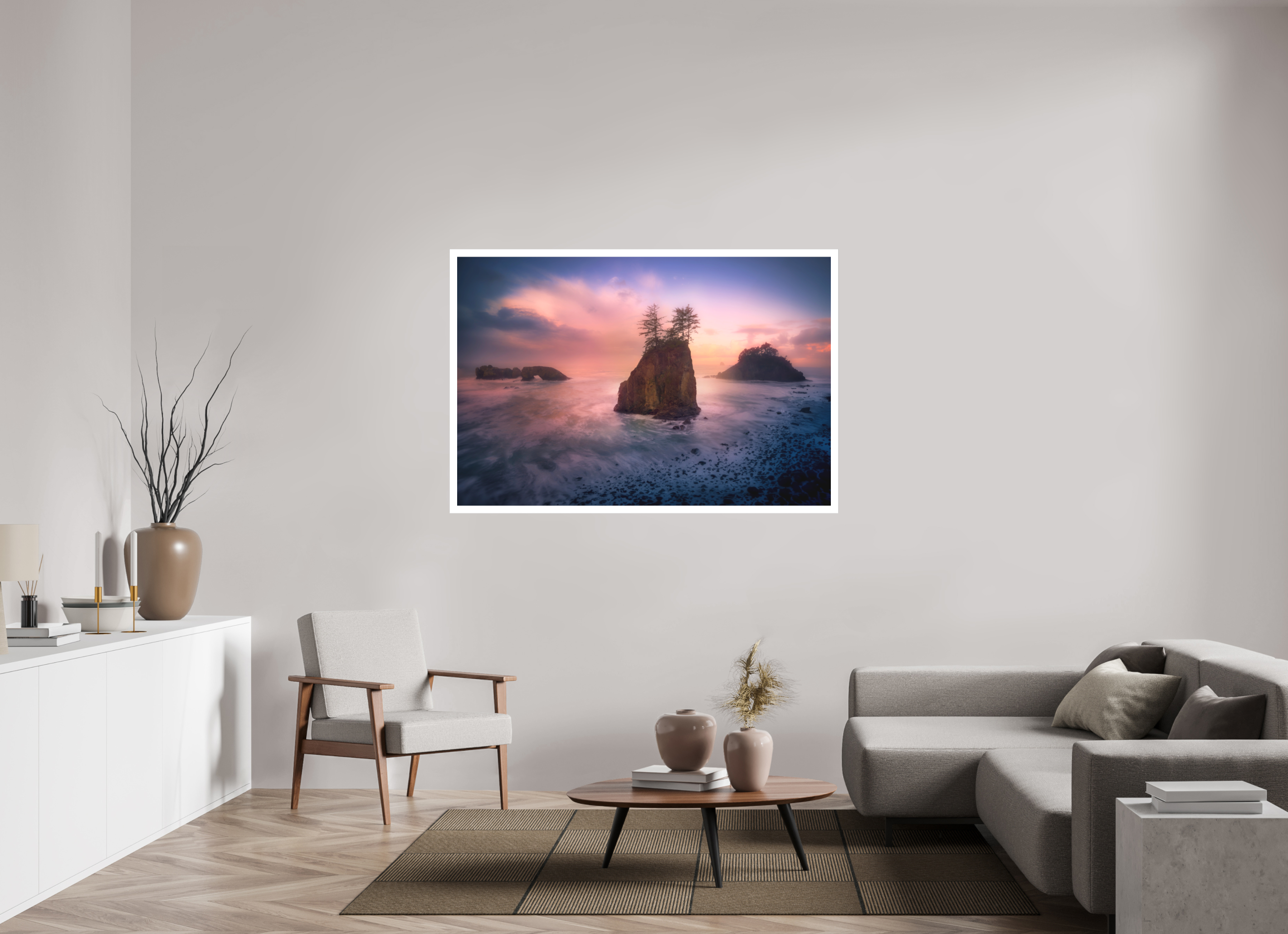 60 x 40″, Bonded Acrylic Mat + Silver Frame The Oregon Coast: Secret Beach