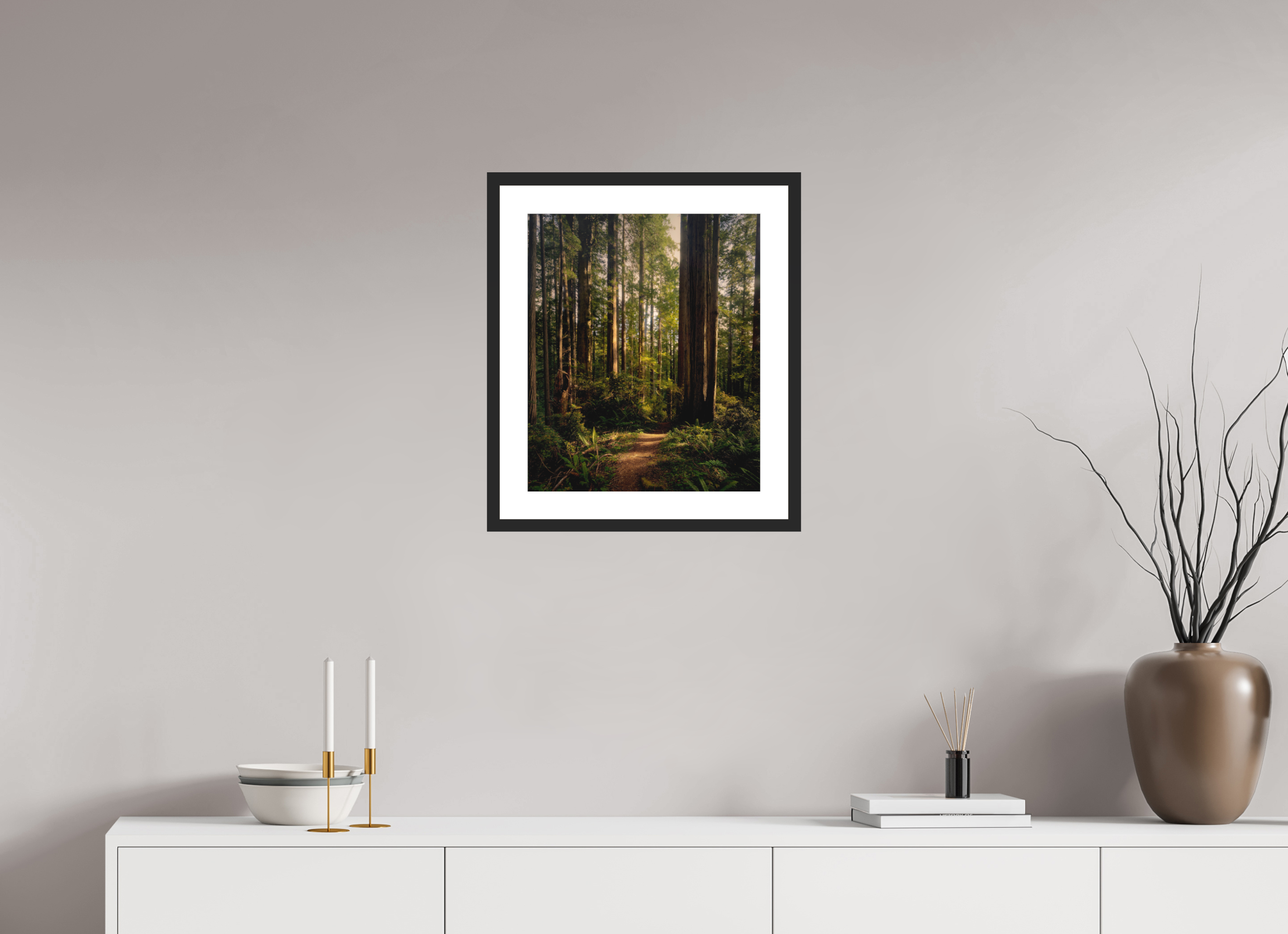 16 x 19″, Passe-Partout Black Frame "I went to the woods . . .."