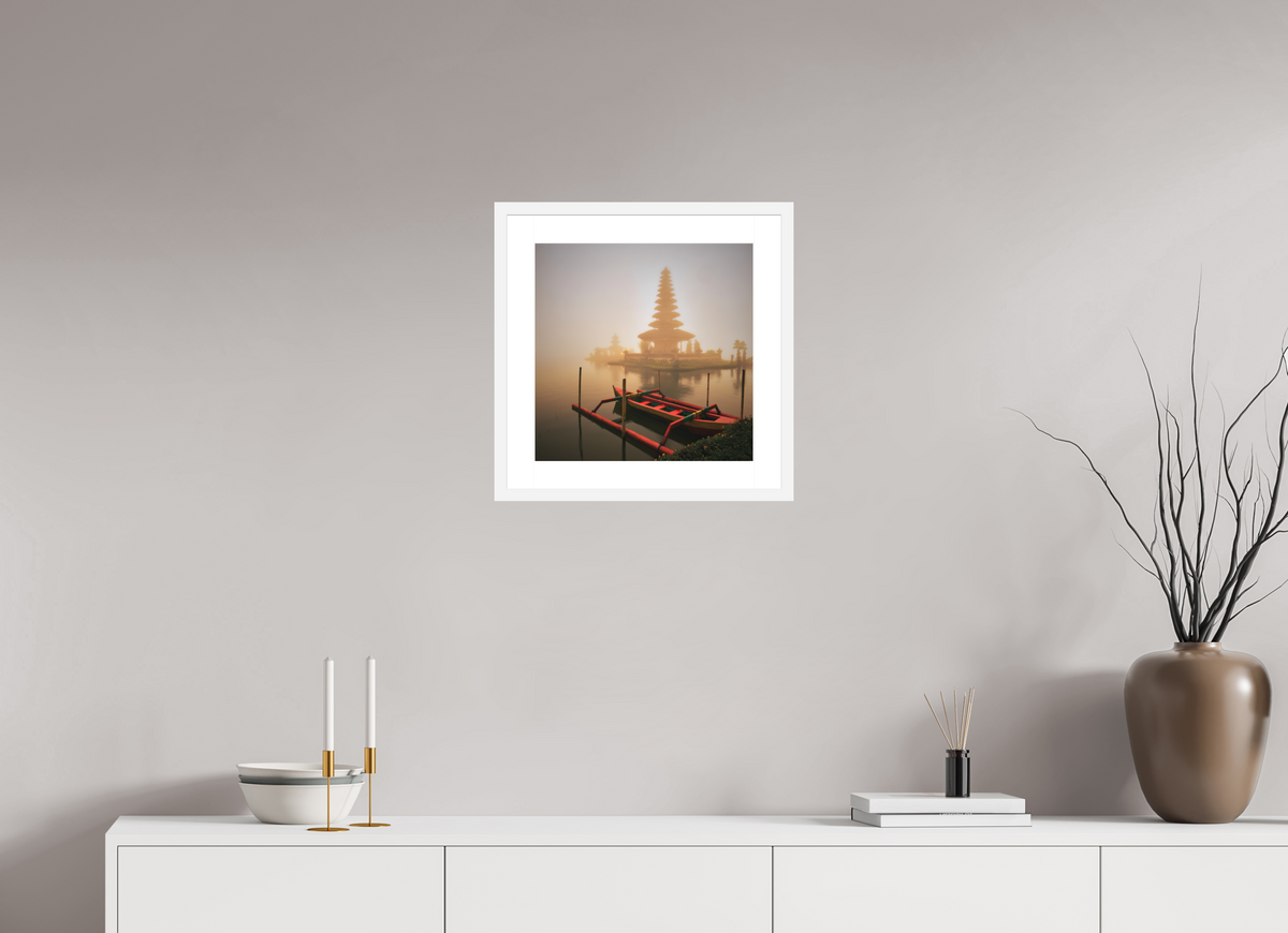 15 x 15″, Passe-Partout White Frame Bali: Temple  Pura Ulun Danu Bratan