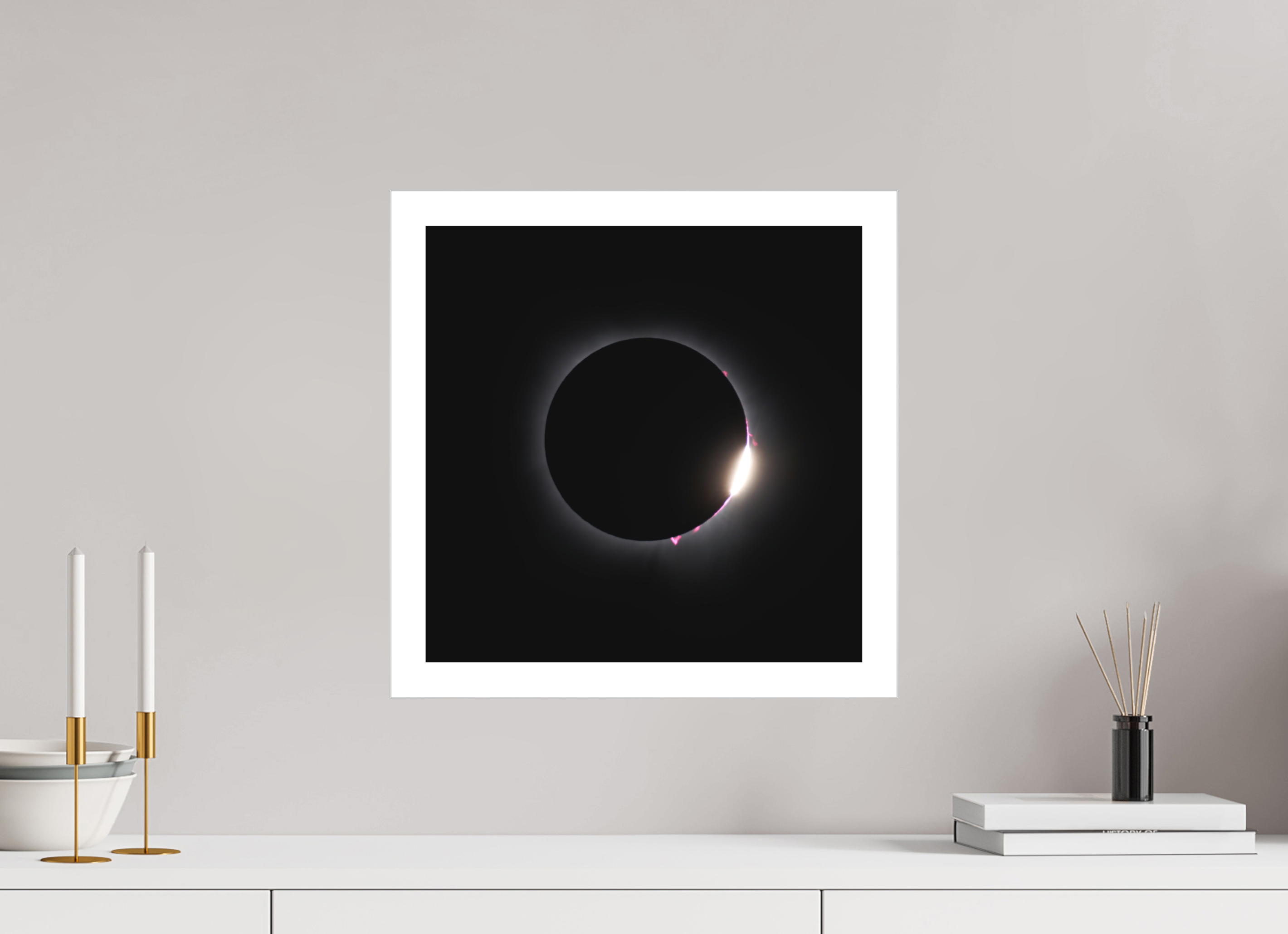15 x 15″, Fine Art Bonded Acrylic 2024 Eclipse: Diamond Ring & Baily's Beads [OLD]