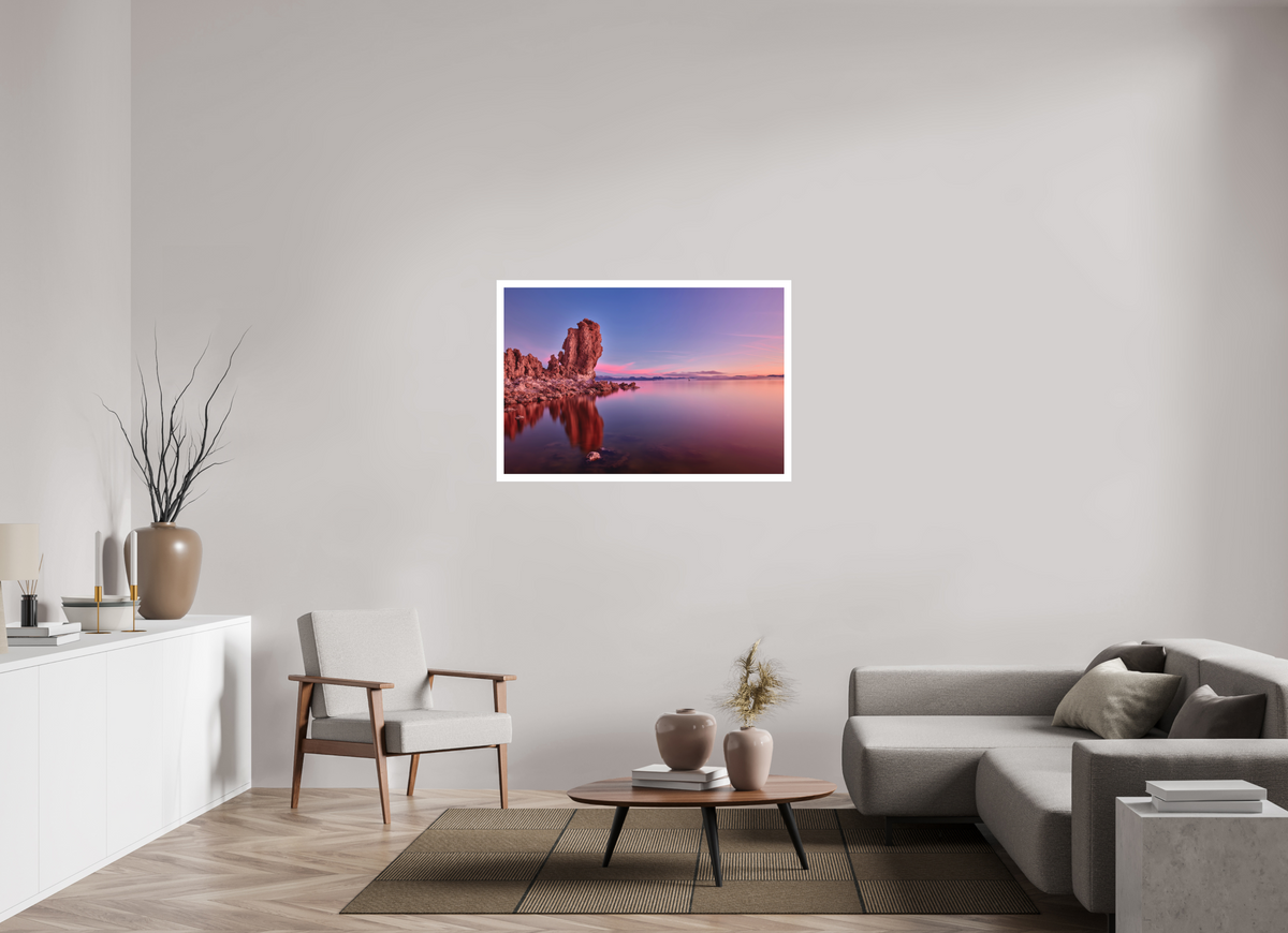 45 x 30″, Bonded Acrylic Mat + Silver Frame Mono Lake: Tufa Dawn