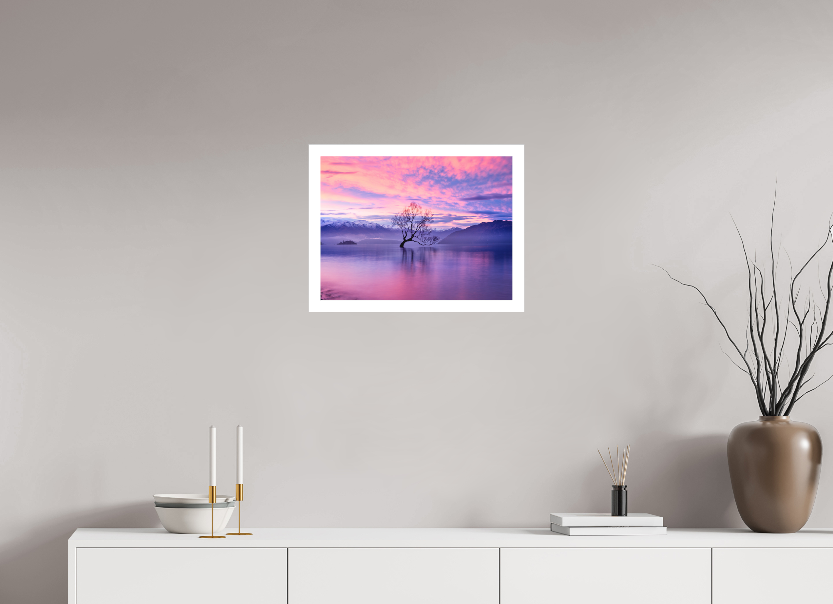 20 x 15″, Fine Art Bonded Acrylic Wanaka II: The Wanaka Tree Beneath a Brilliant Sunset