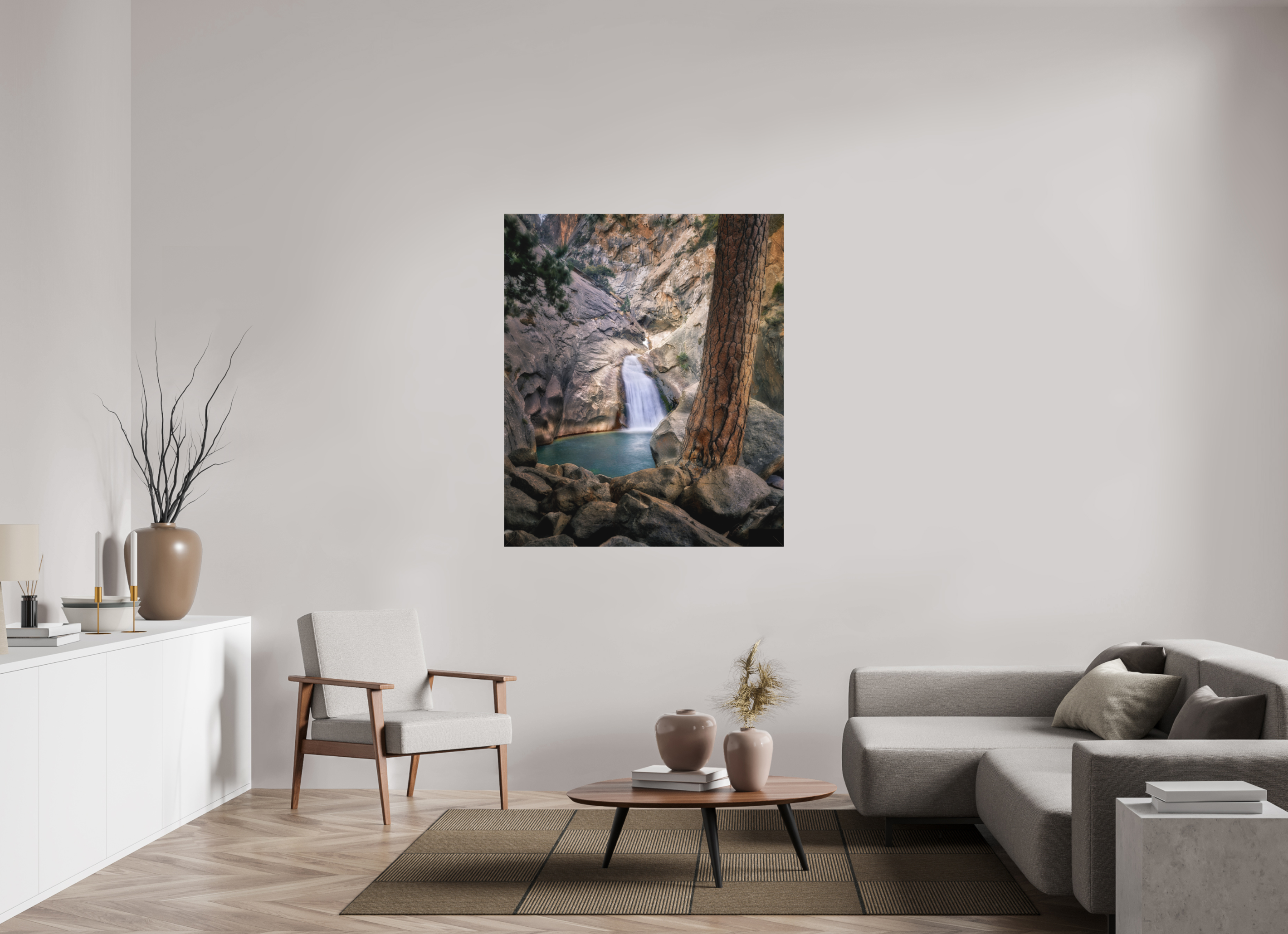 44 x 52.4″, Fine Art Textile Roaring River Falls 1 —Kings Canyon