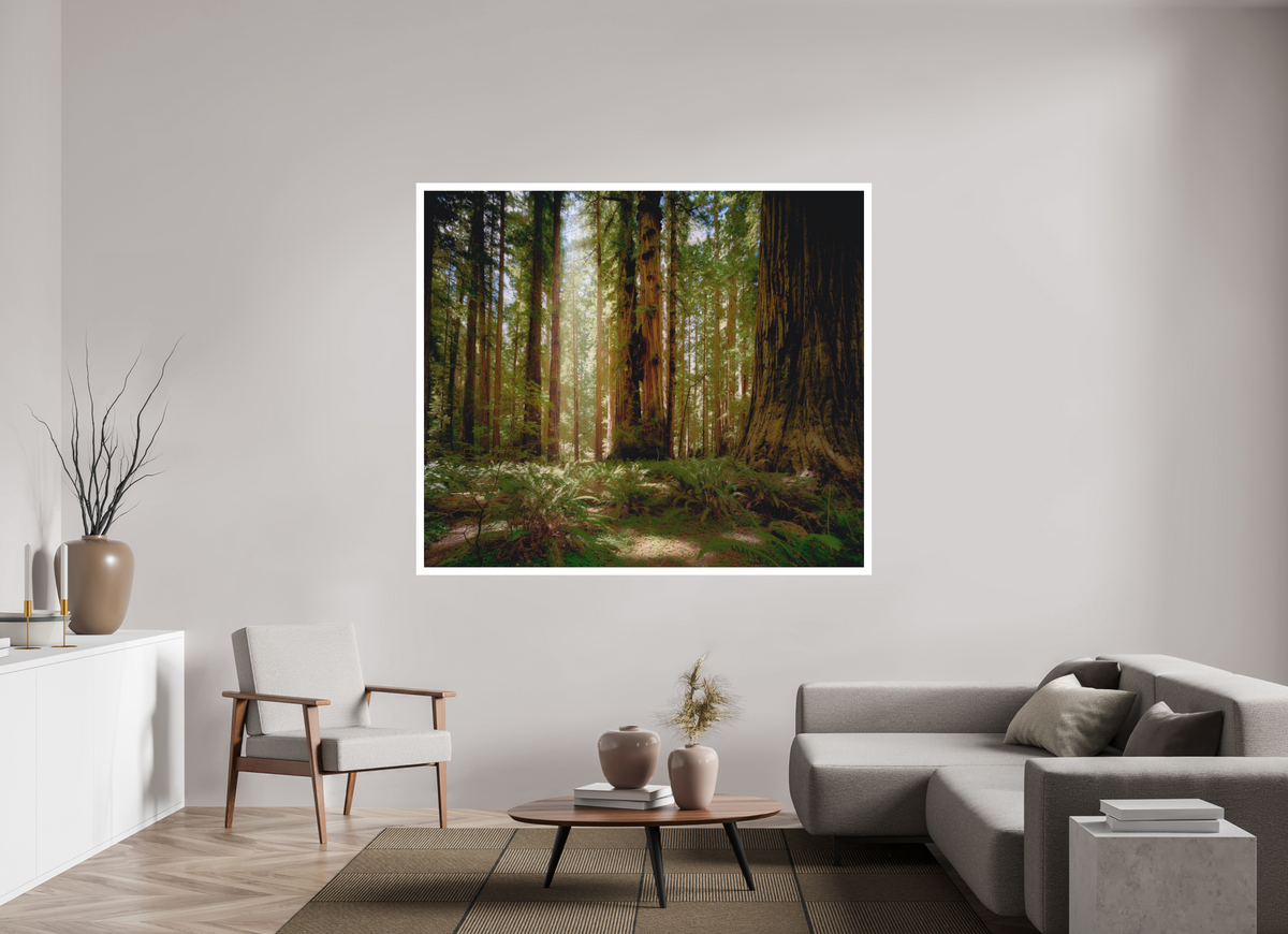 68.9 x 59″, Bonded Acrylic Mat + Silver Frame Life & Light Beneath the Giants