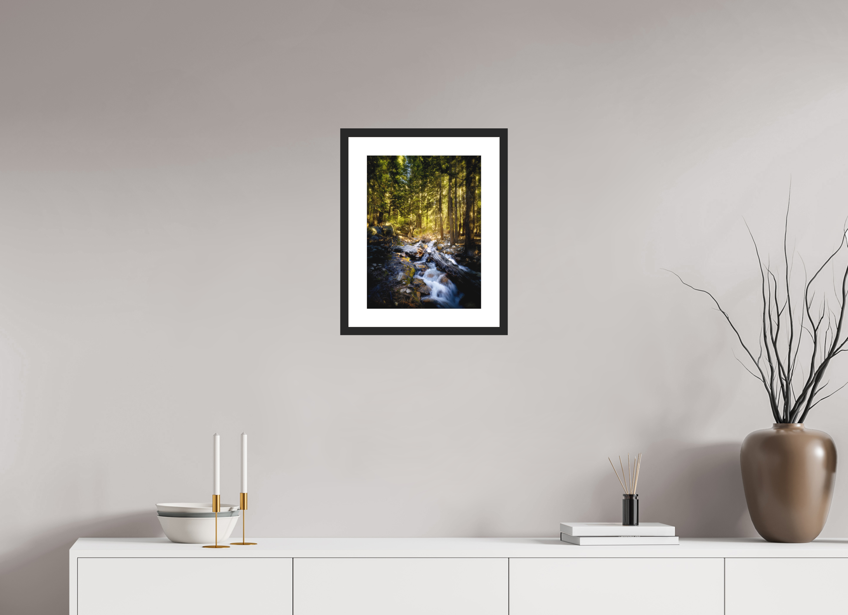 12 x 16″, Passe-Partout Black Frame Lone Pine Creek Waterfall on Mt. Whitney