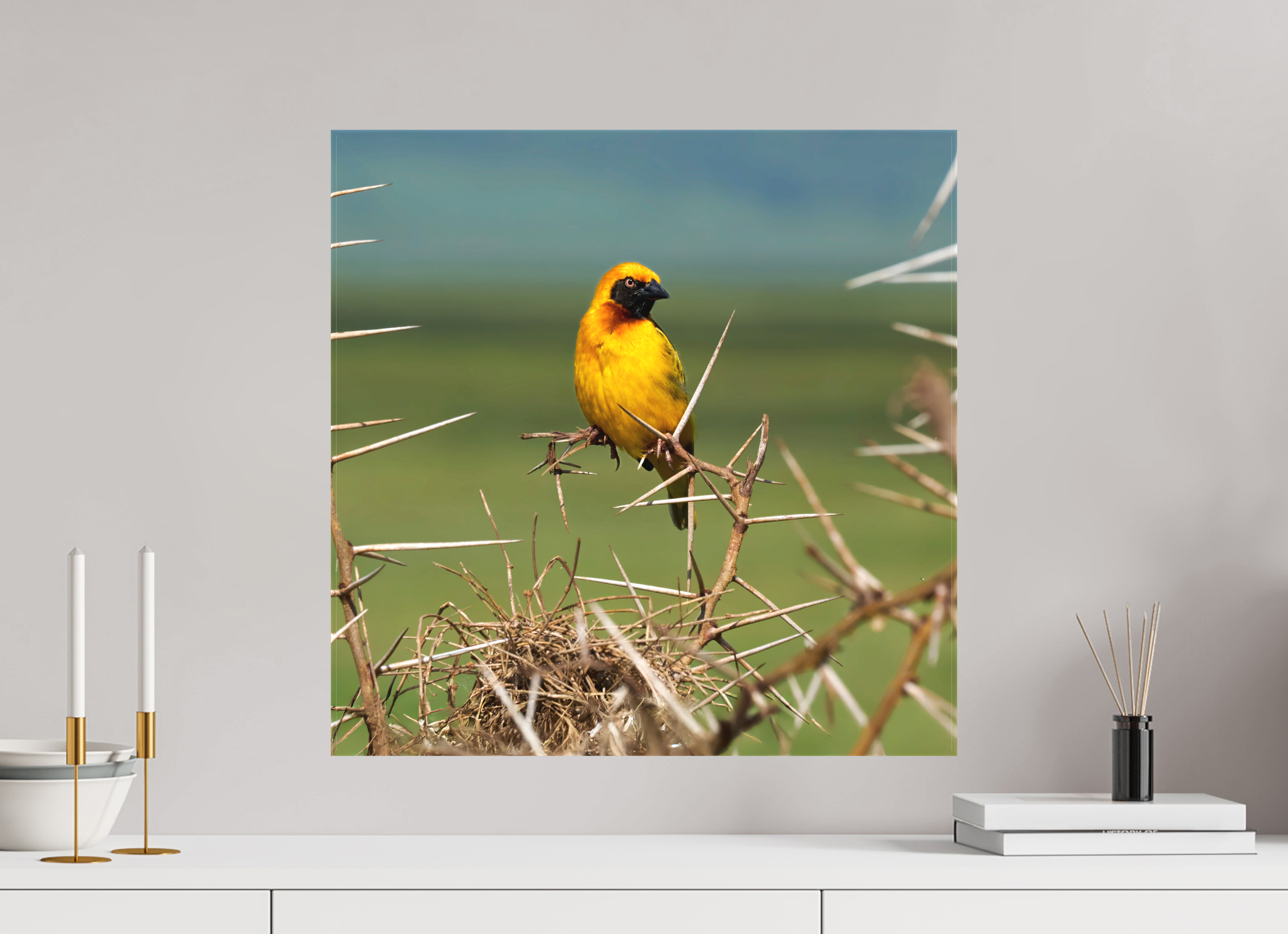 20 x 20″, Fine Art Textile Afrcan Golden Weaver