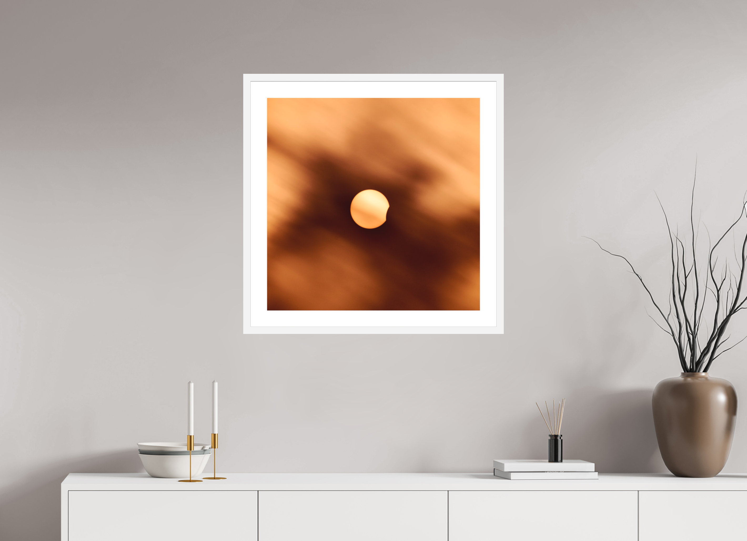 25 x 25″, Passe-Partout White Frame 2024 Eclipse First Kiss