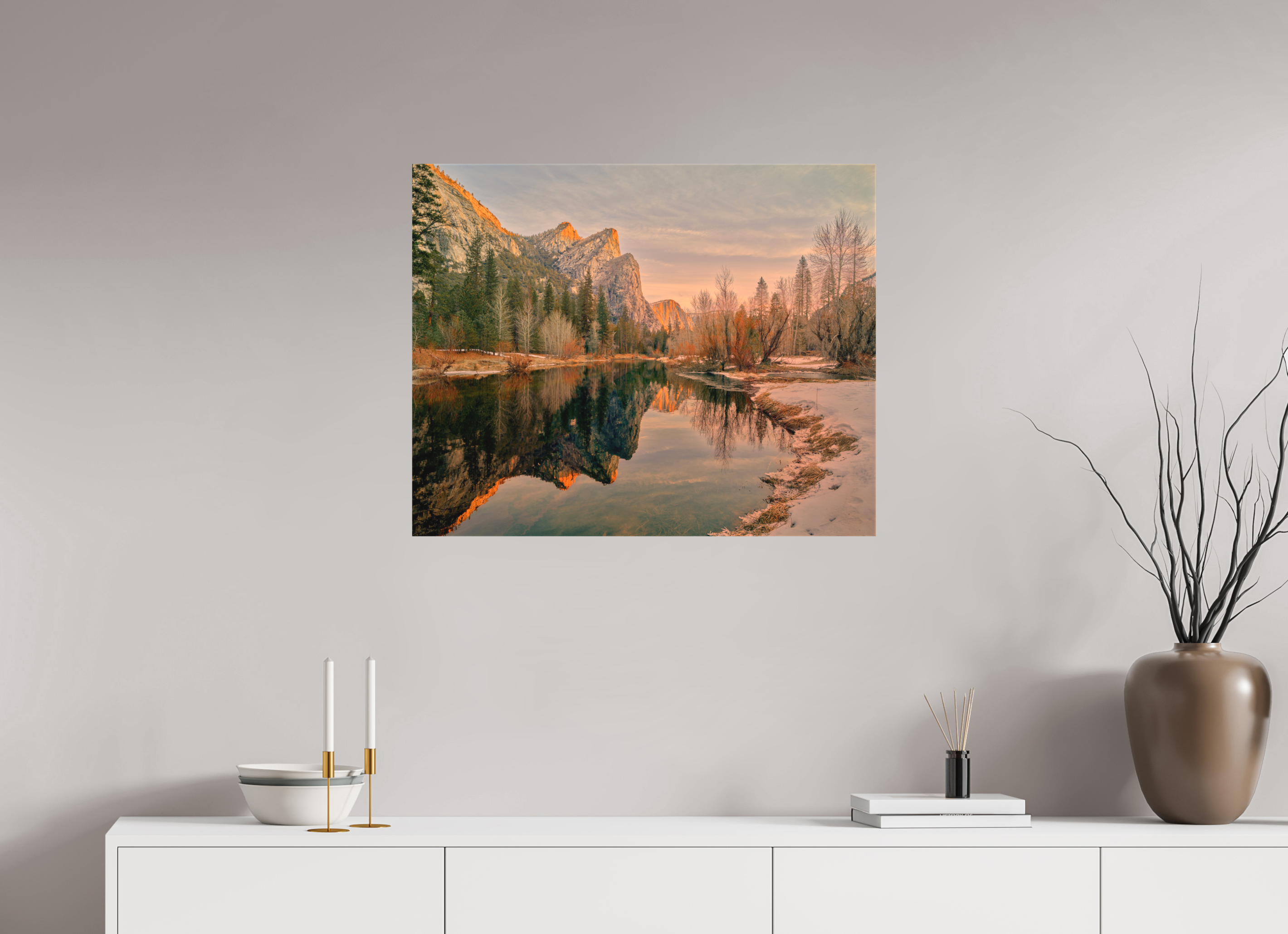 30 x 24″, Fine Art Textile Yosemite's Leviathans in Winter Dawn Light