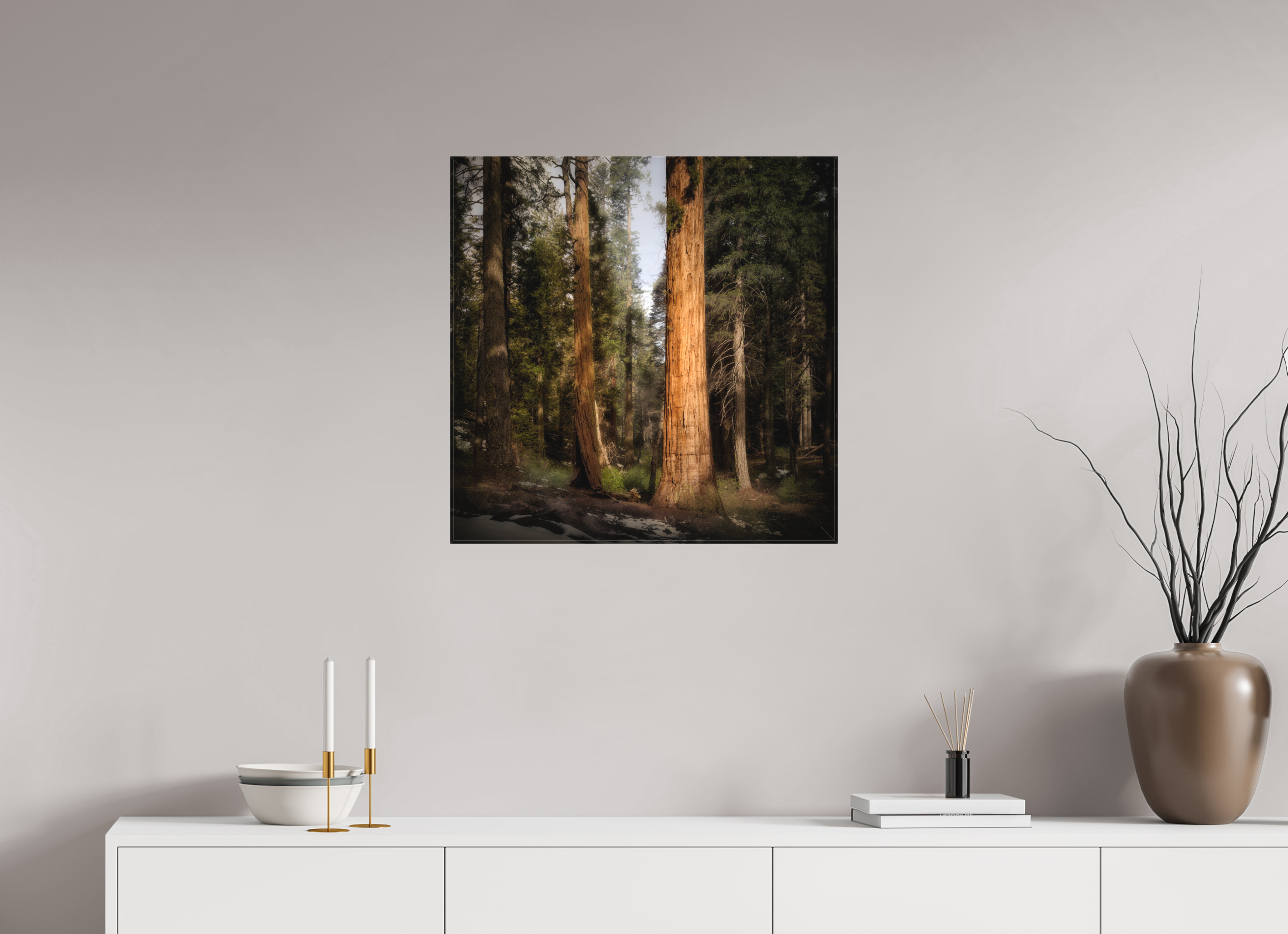 25 x 25″, Fine Art Textile Northern Sentinels I: The Placer County Sequoias