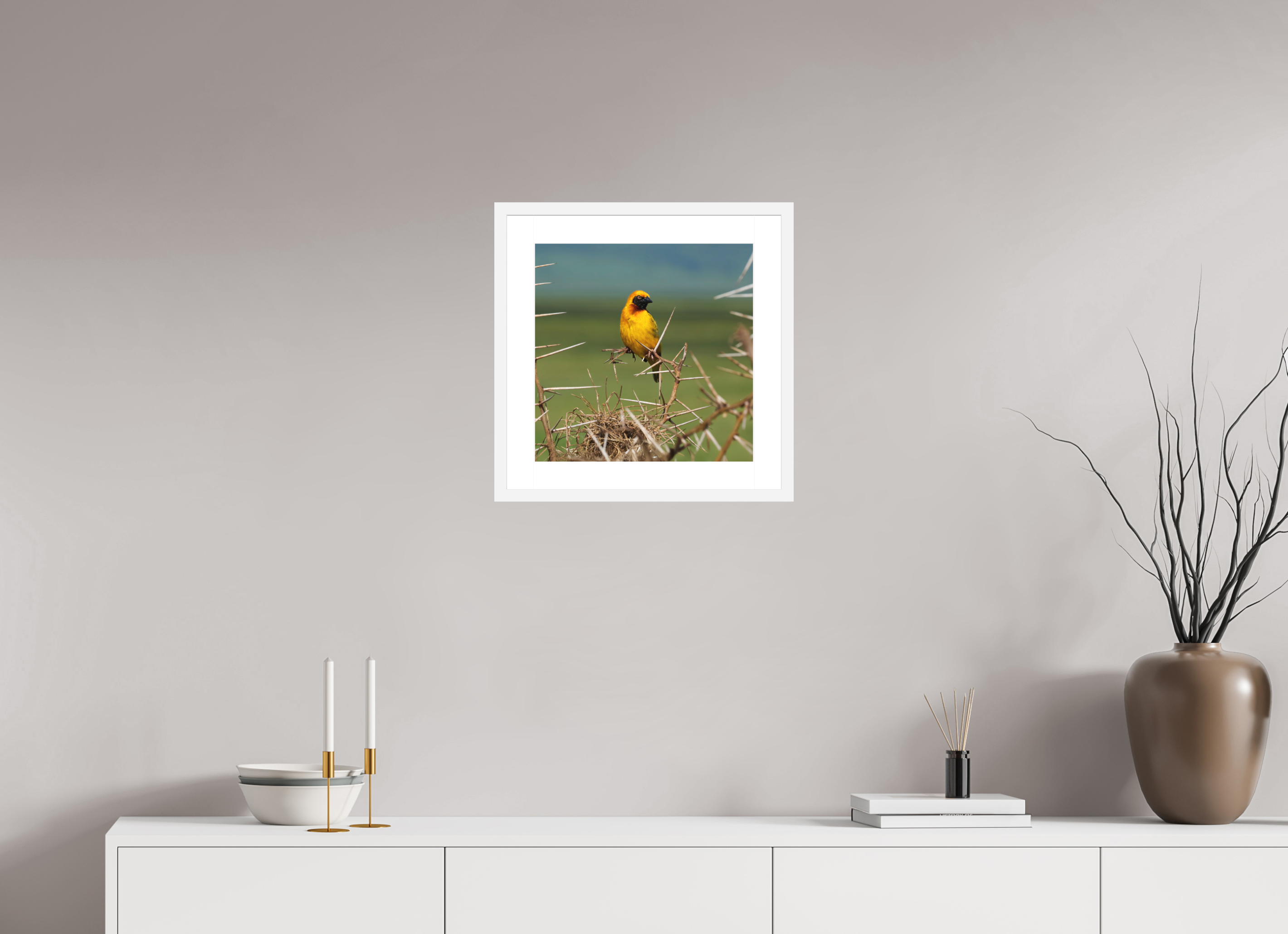 15 x 15″, Passe-Partout White Frame Afrcan Golden Weaver