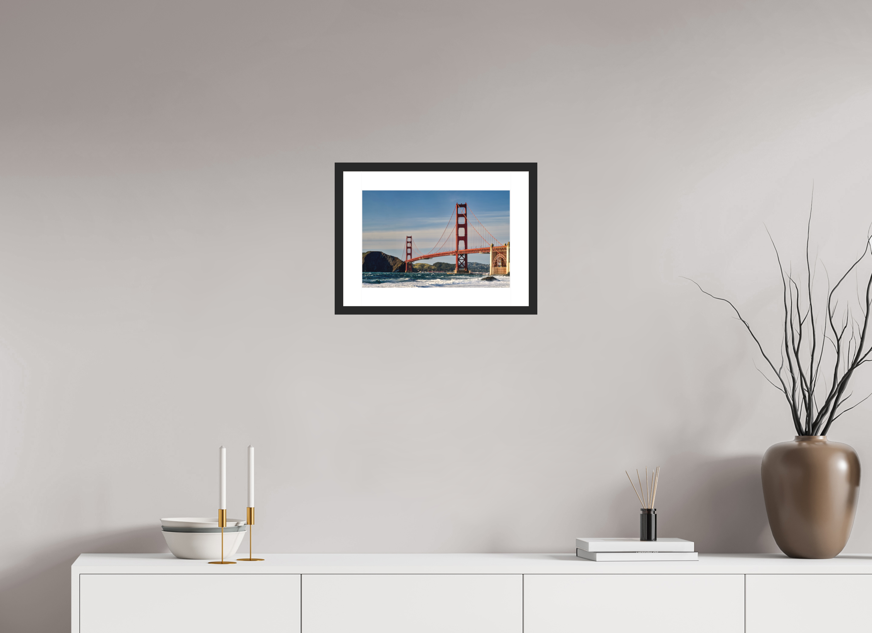15 x 10″, Passe-Partout Black Frame Golden Gate I: A Postcard View
