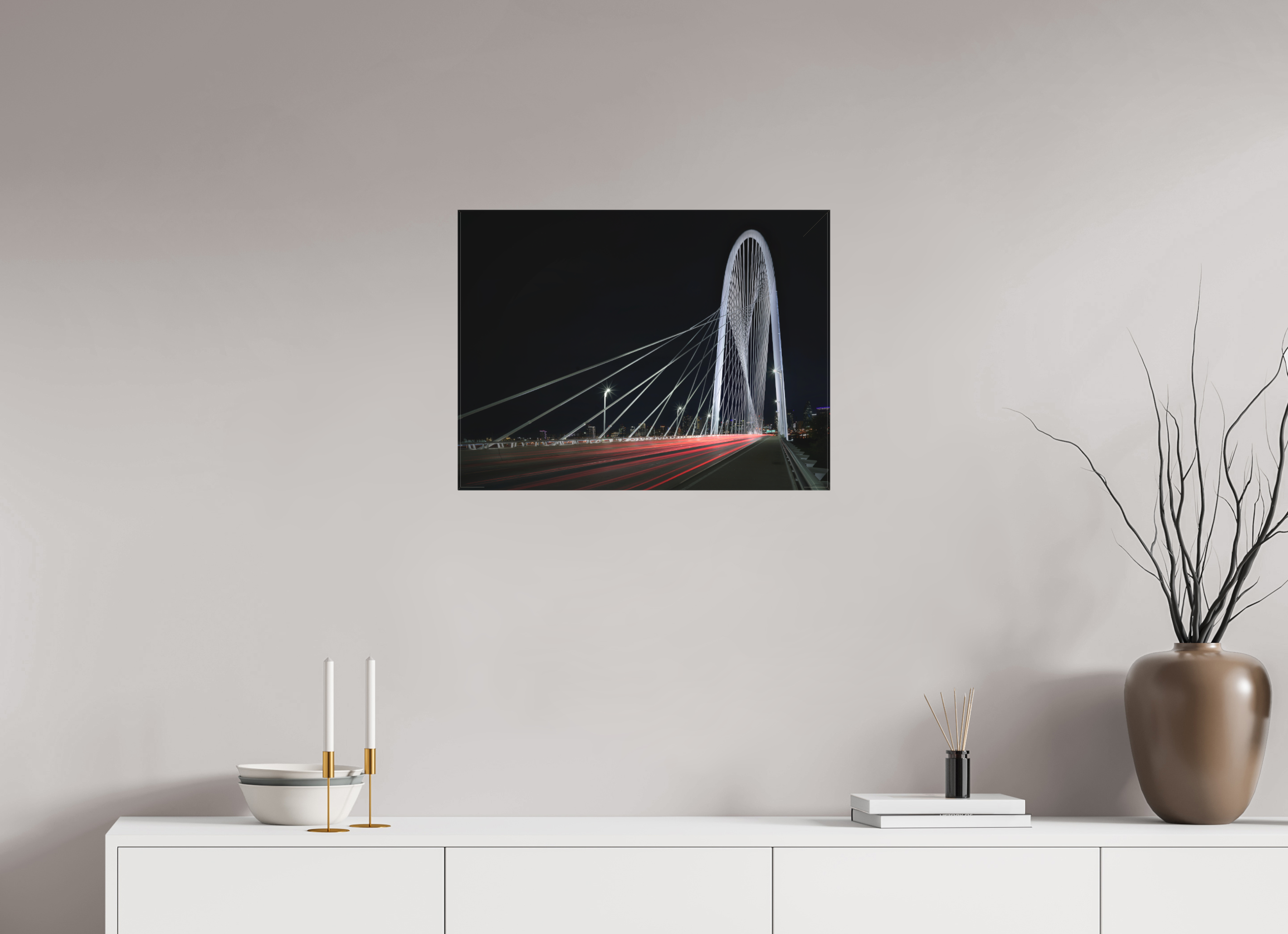 24 x 18″, Fine Art Textile Margaret Hunt Hill Bridge & Traffic Light Trails