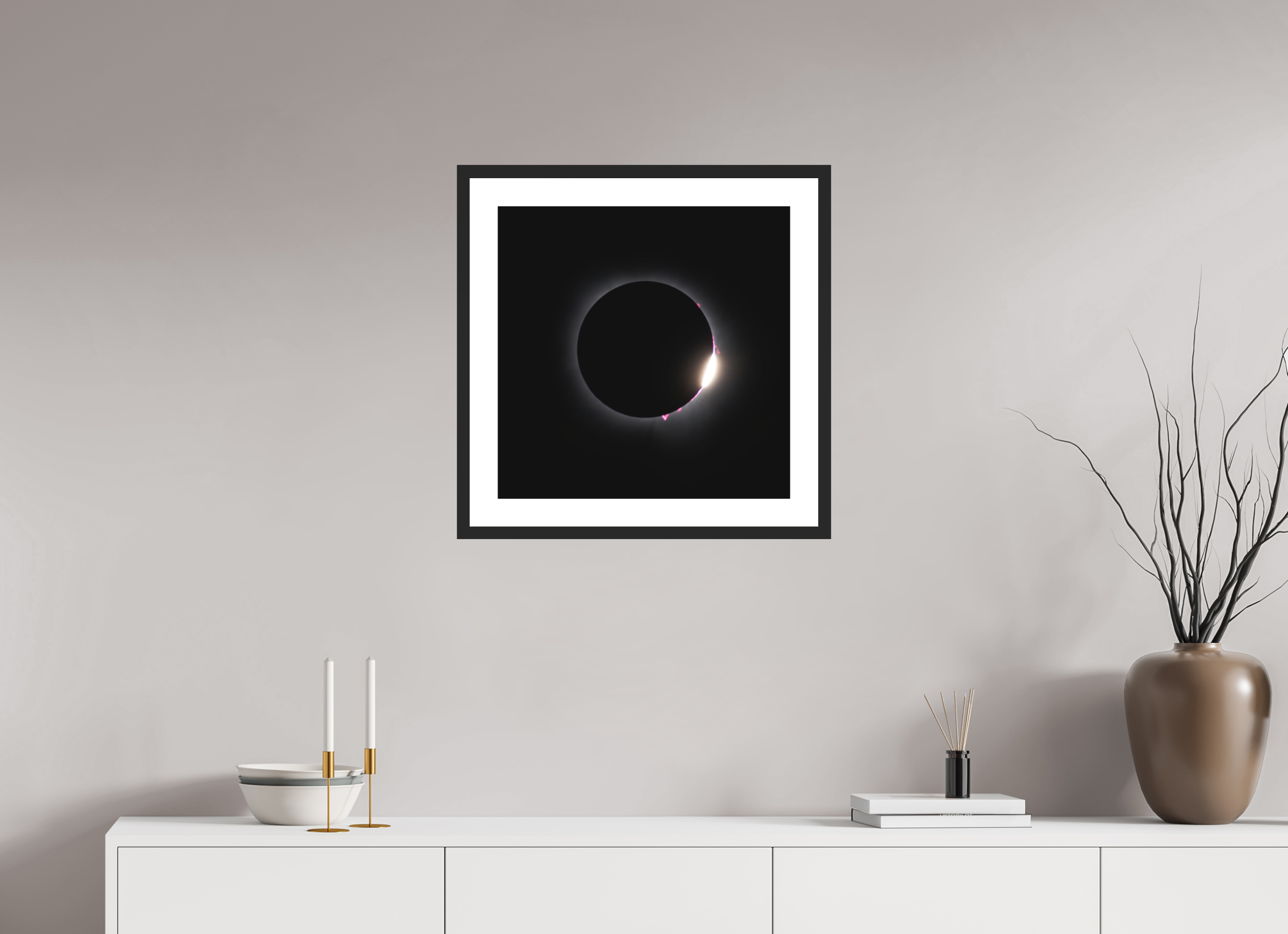 20 x 20″, Passe-Partout Black Frame 2024 Eclipse: Diamond Ring & Baily's Beads [OLD]