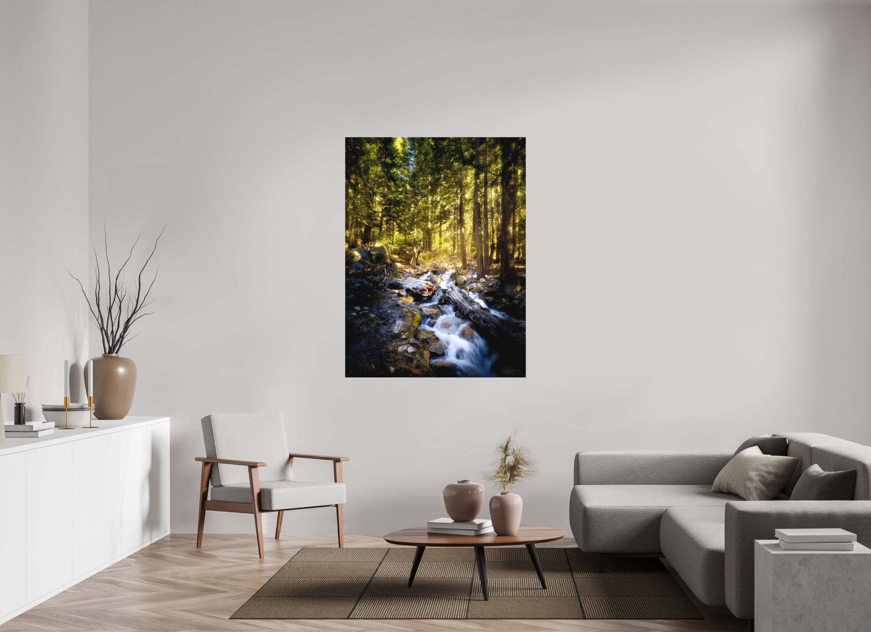 42 x 56″, Fine Art Textile Lone Pine Creek Waterfall on Mt. Whitney