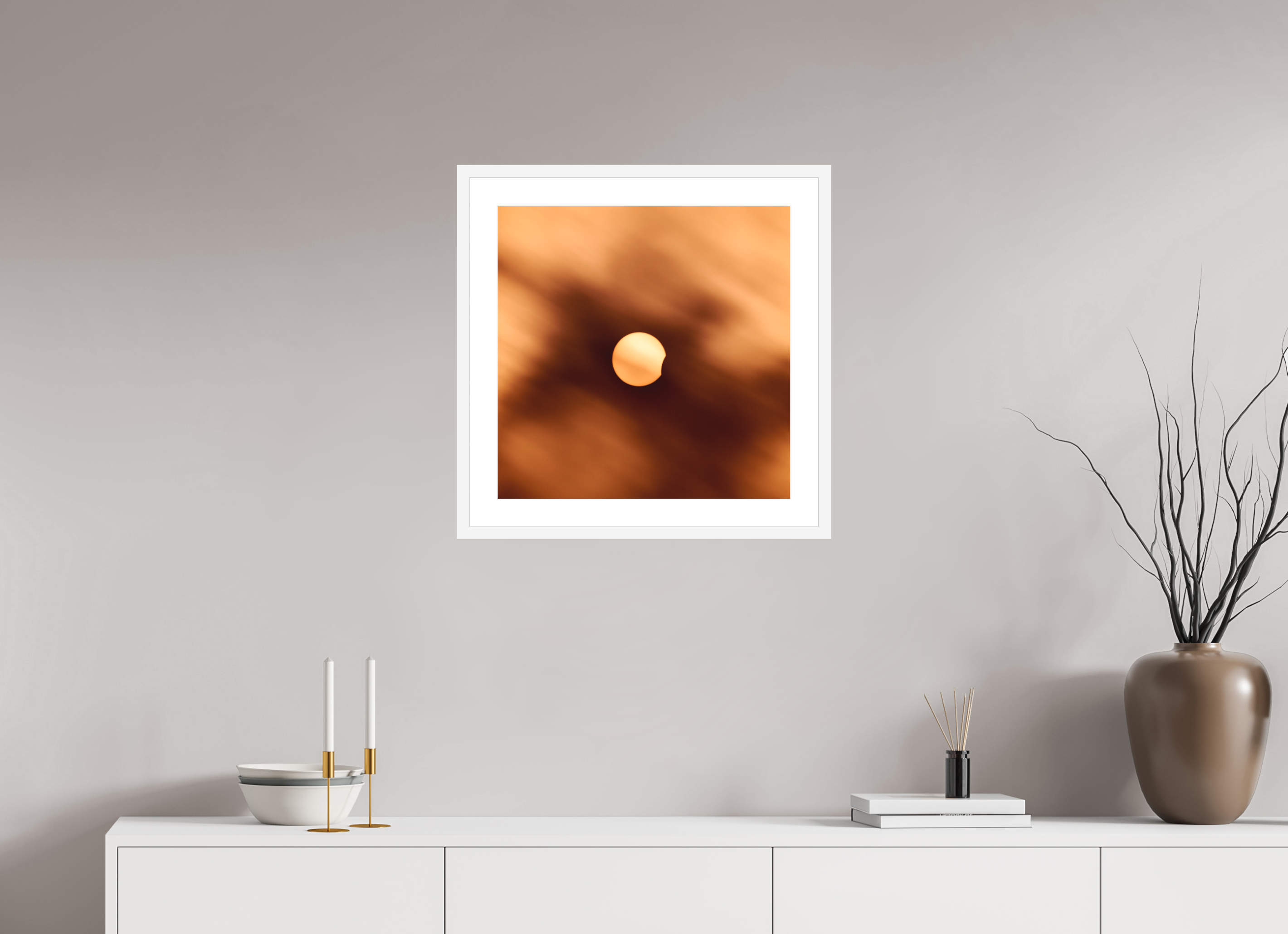 20 x 20″, Passe-Partout White Frame 2024 Eclipse First Kiss