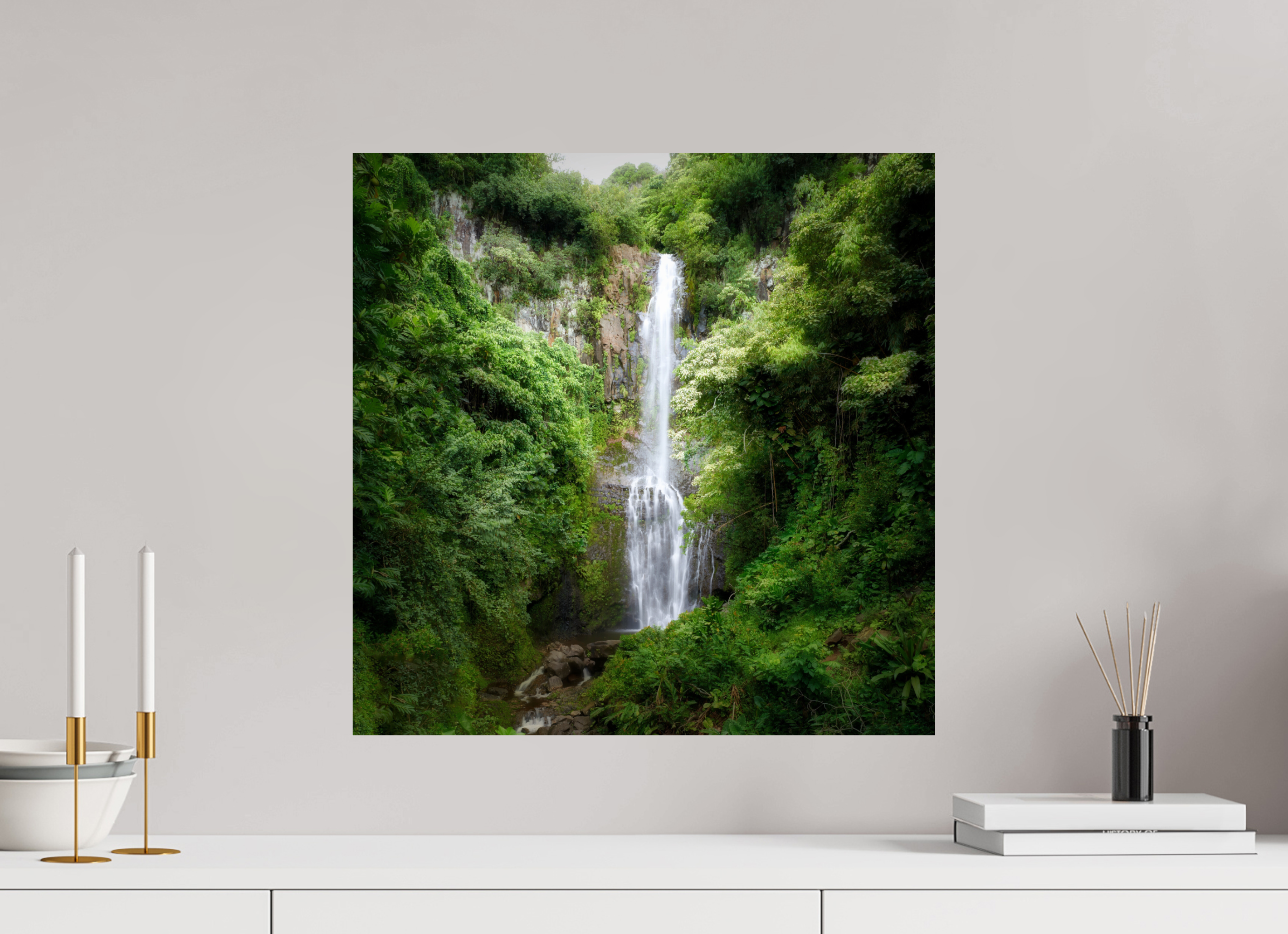 20 x 20″, Giclée Alu-Dibond Maui's Makahiku Falls