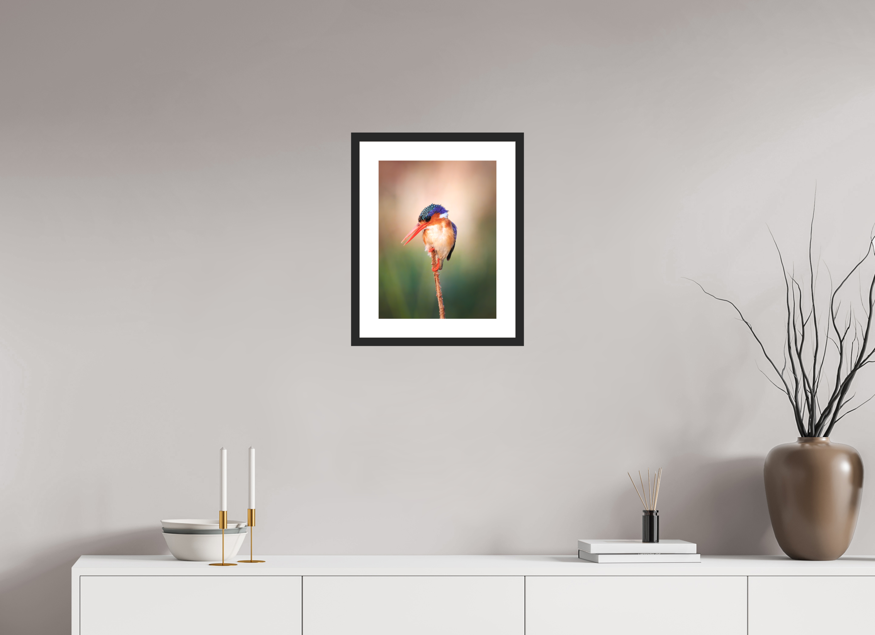 12 x 16″, Passe-Partout Black Frame Chobe River Kingfisher
