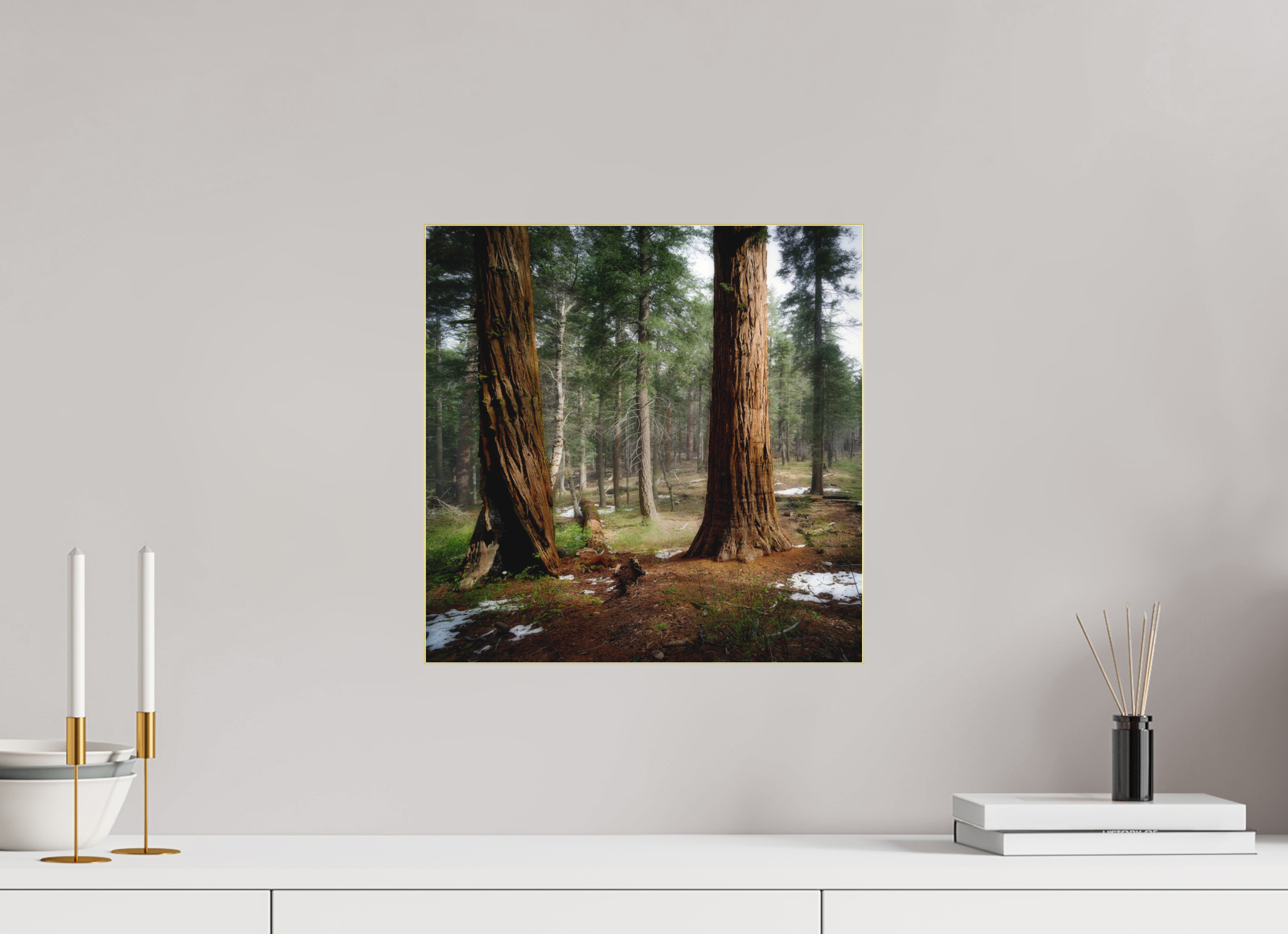 15 x 15″, Bonded Acrylic Gold Frame Northern Sentinels II: The Placer County Sequoias