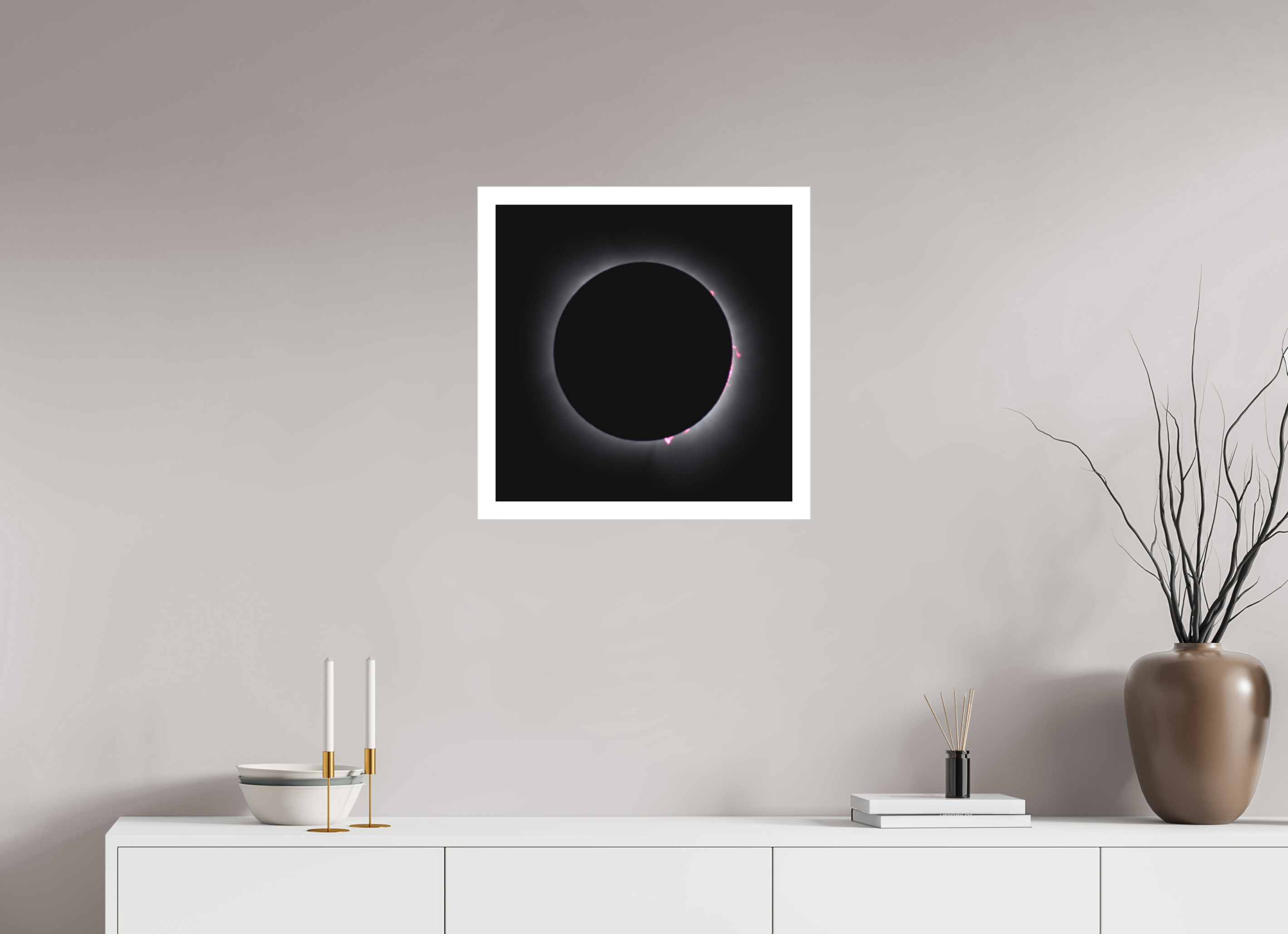 20 x 20″, Bonded Acrylic Mat + Silver Frame 2024 Eclipse: Totality & Baily's Beads