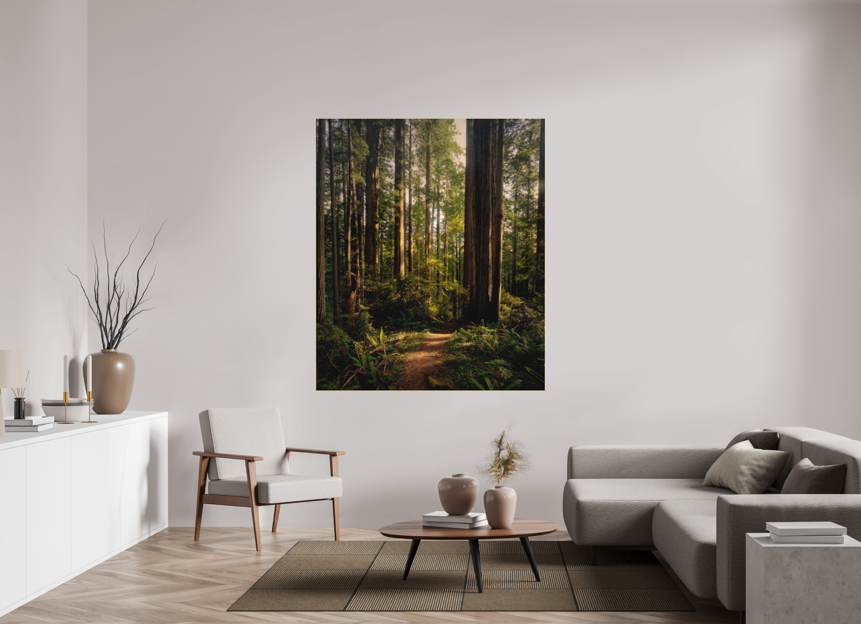 55 x 65.4″, Bonded Acrylic Gold Frame "I went to the woods . . .."