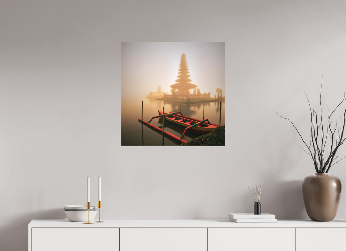 25 x 25″, Fine Art Textile Bali: Temple  Pura Ulun Danu Bratan